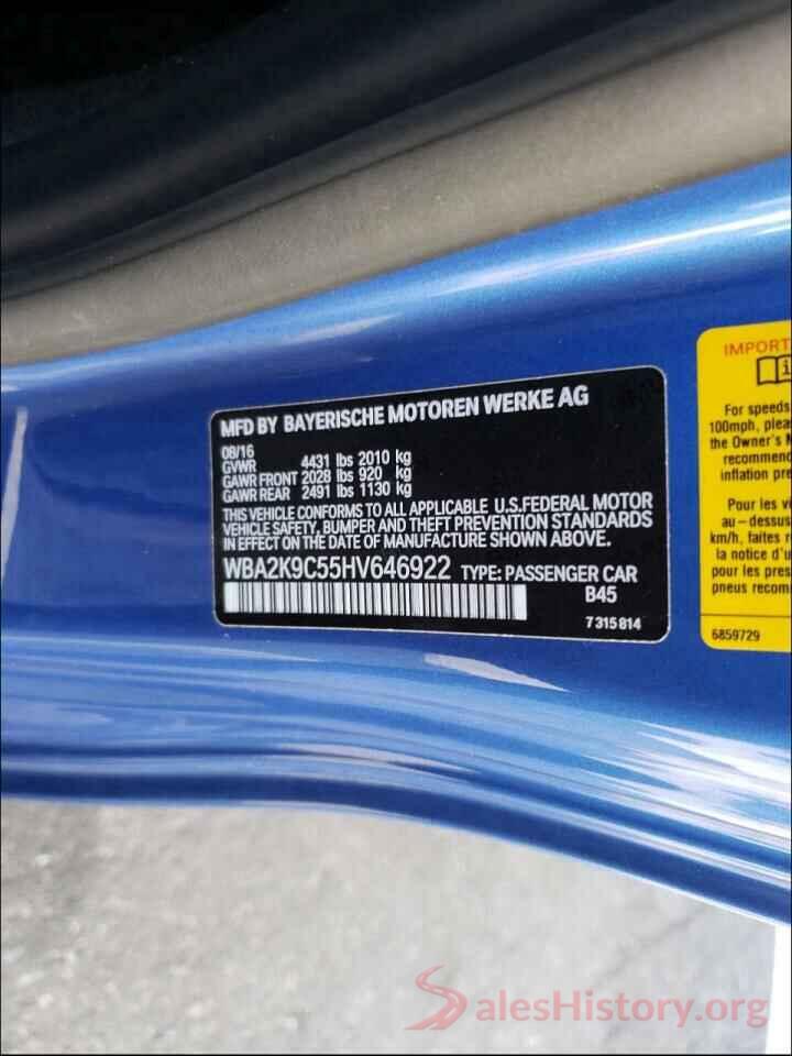 WBA2K9C55HV646922 2017 BMW 2 SERIES