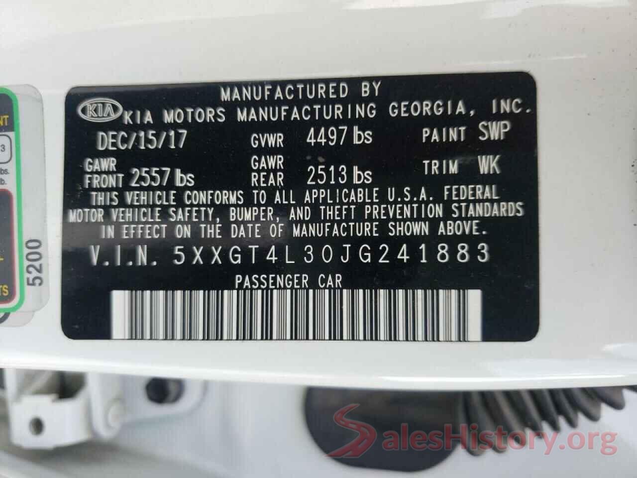 5XXGT4L30JG241883 2018 KIA OPTIMA