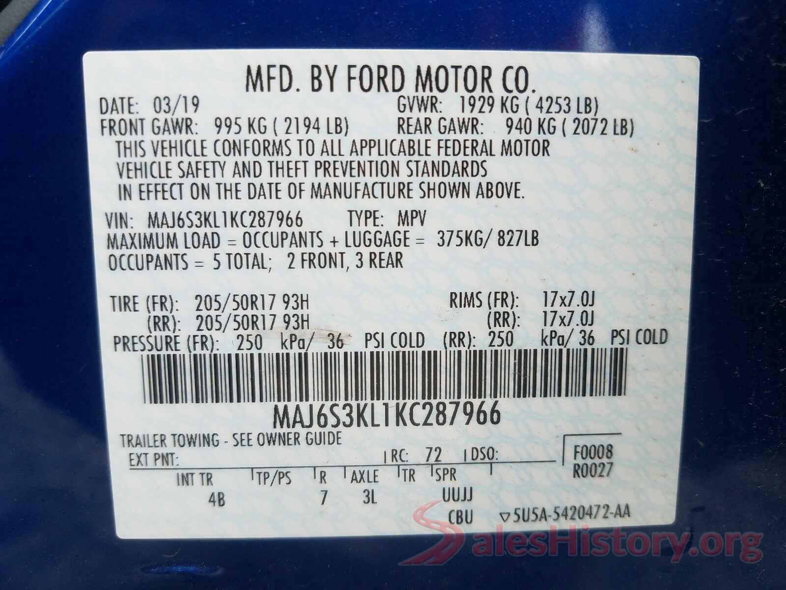 MAJ6S3KL1KC287966 2019 FORD ALL OTHER