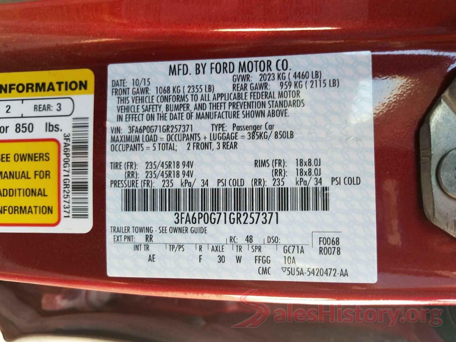 3FA6P0G71GR257371 2016 FORD FUSION