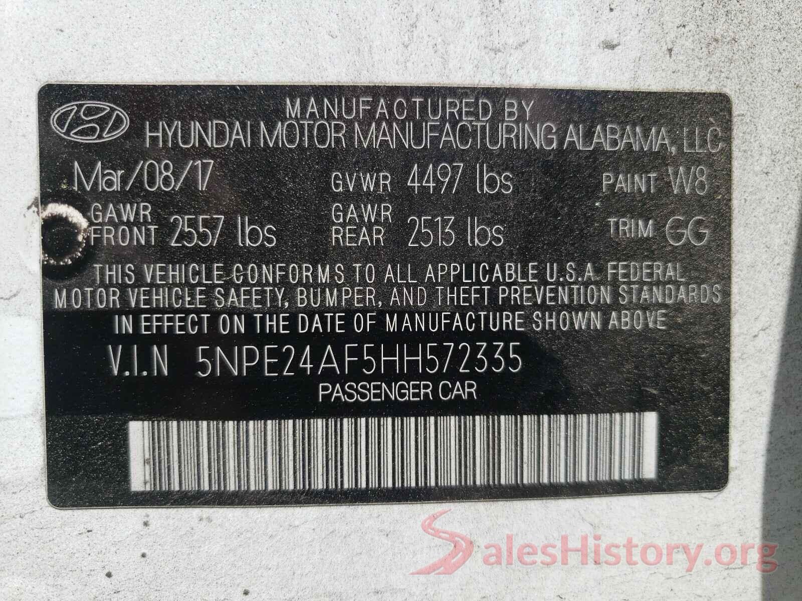 5NPE24AF5HH572335 2017 HYUNDAI SONATA