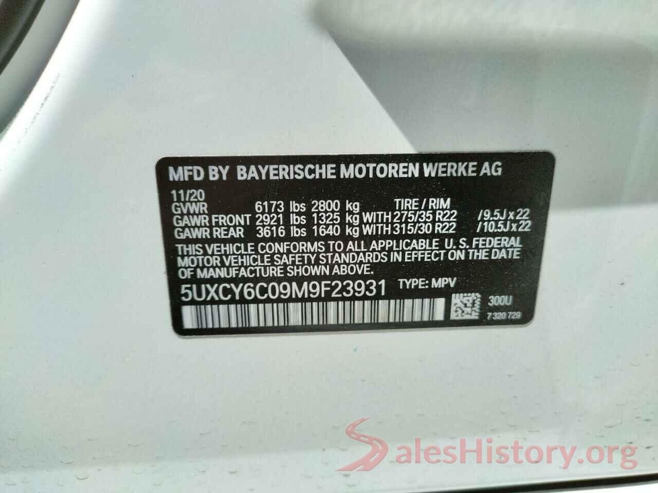 5UXCY6C09M9F23931 2021 BMW X6