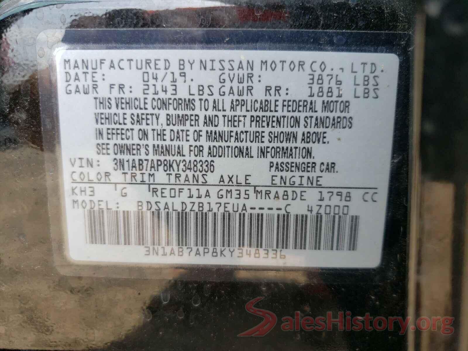 3N1AB7AP8KY348336 2019 NISSAN SENTRA