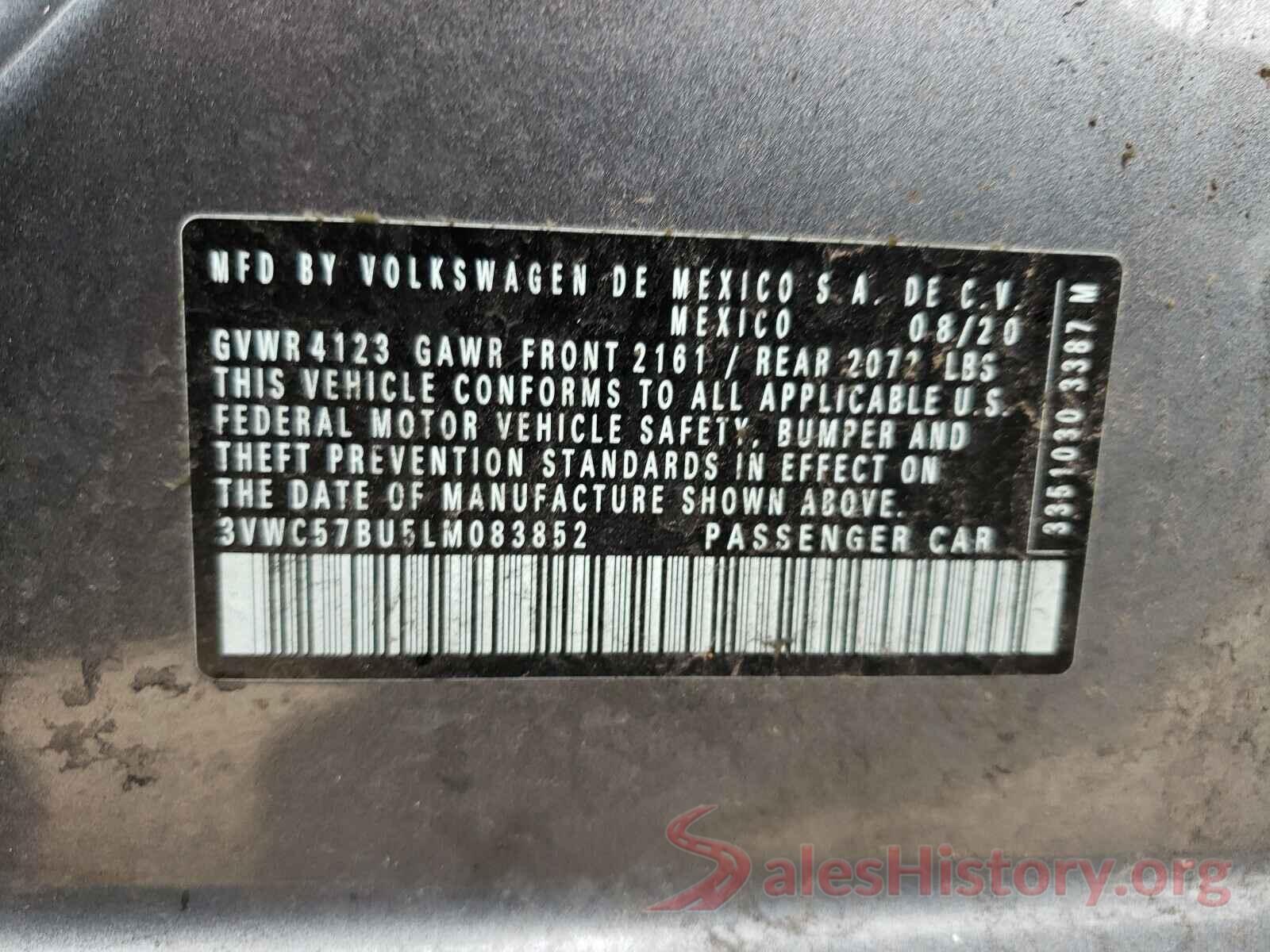 3VWC57BU5LM083852 2020 VOLKSWAGEN JETTA