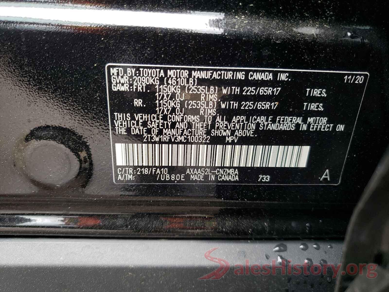 2T3W1RFV3MC100322 2021 TOYOTA RAV4