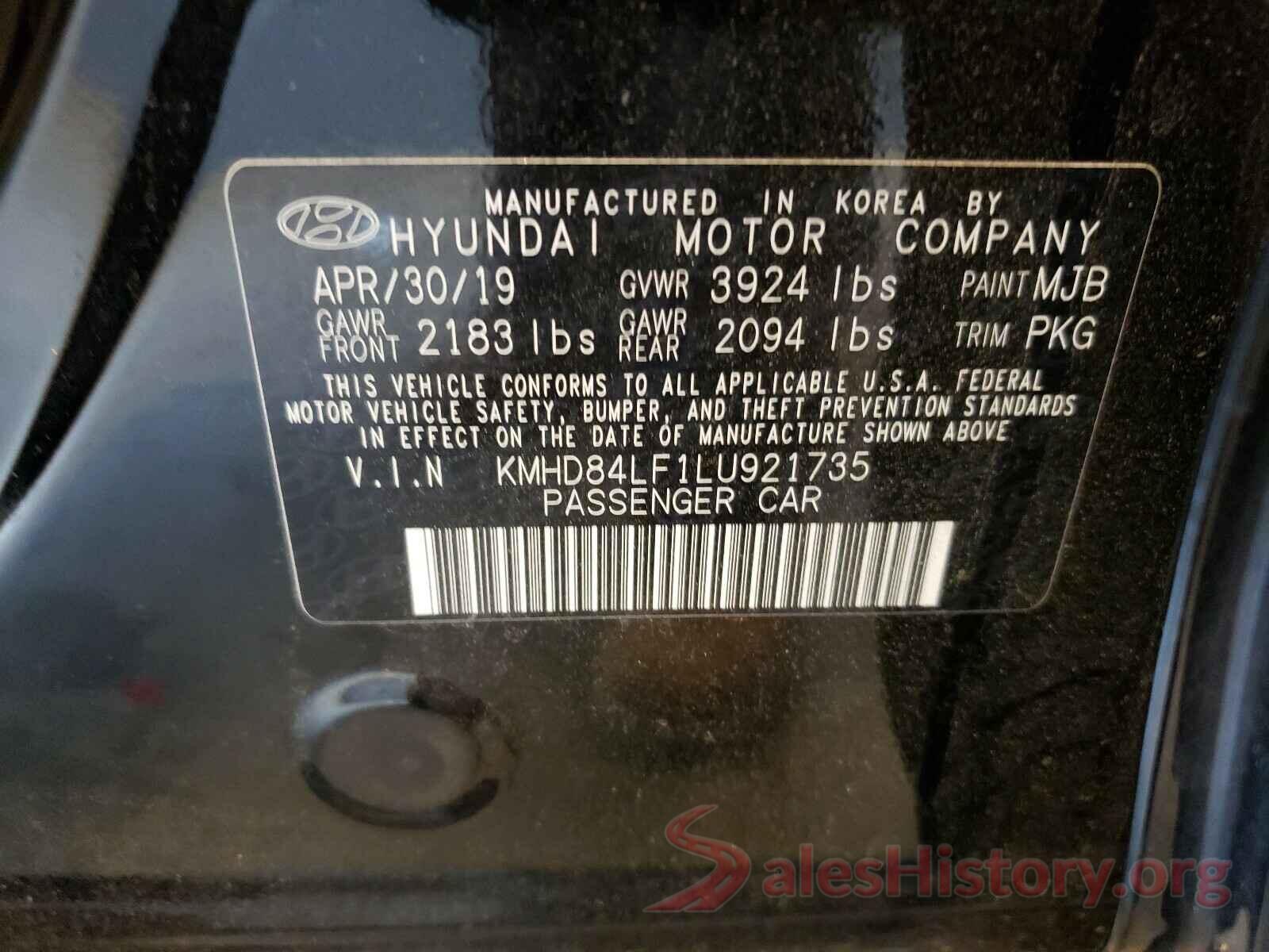 KMHD84LF1LU921735 2020 HYUNDAI ELANTRA