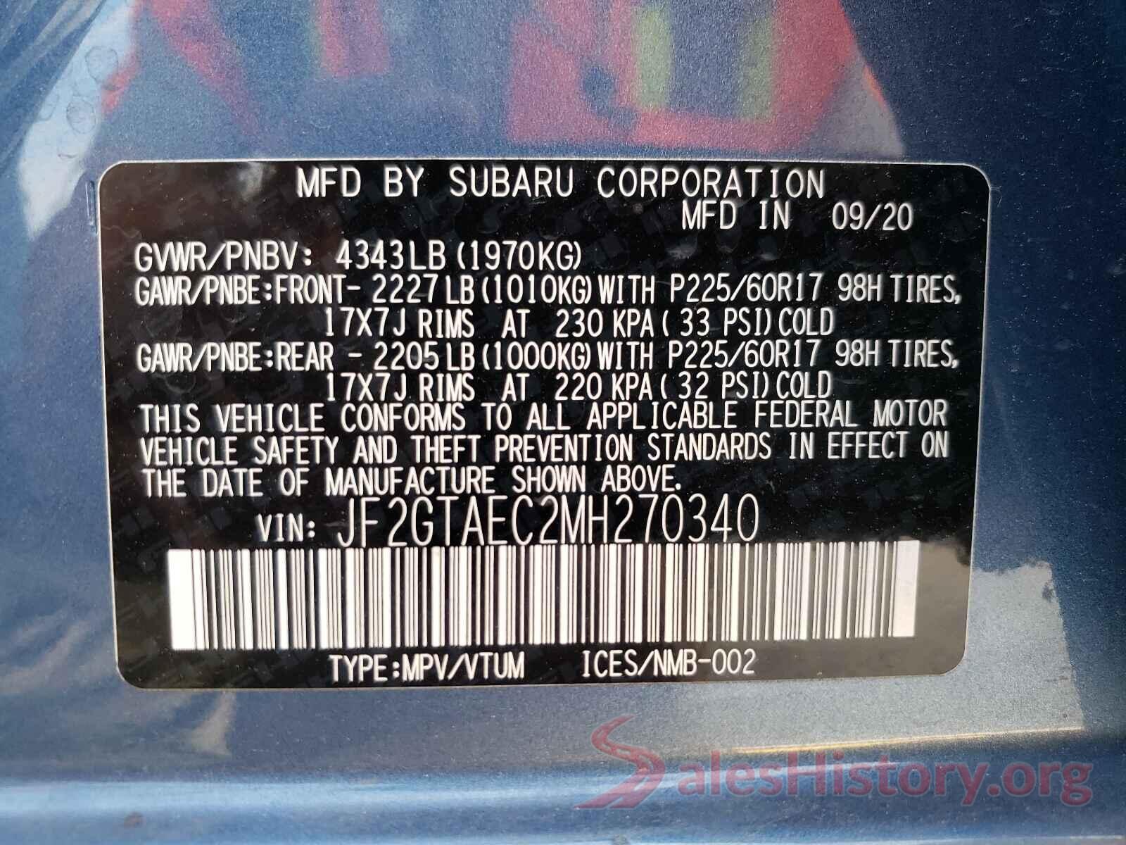 JF2GTAEC2MH270340 2021 SUBARU CROSSTREK