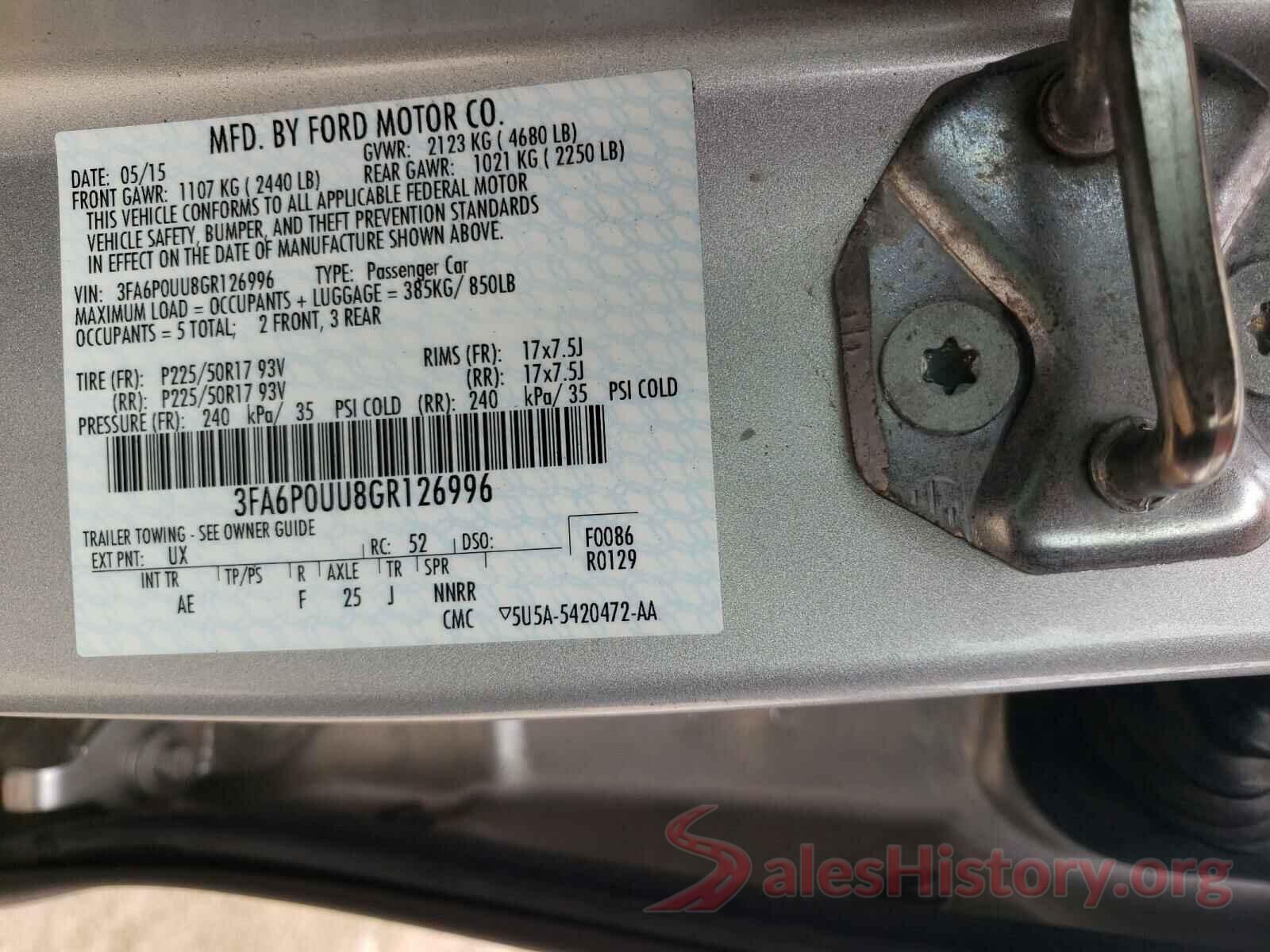 3FA6P0UU8GR126996 2016 FORD FUSION