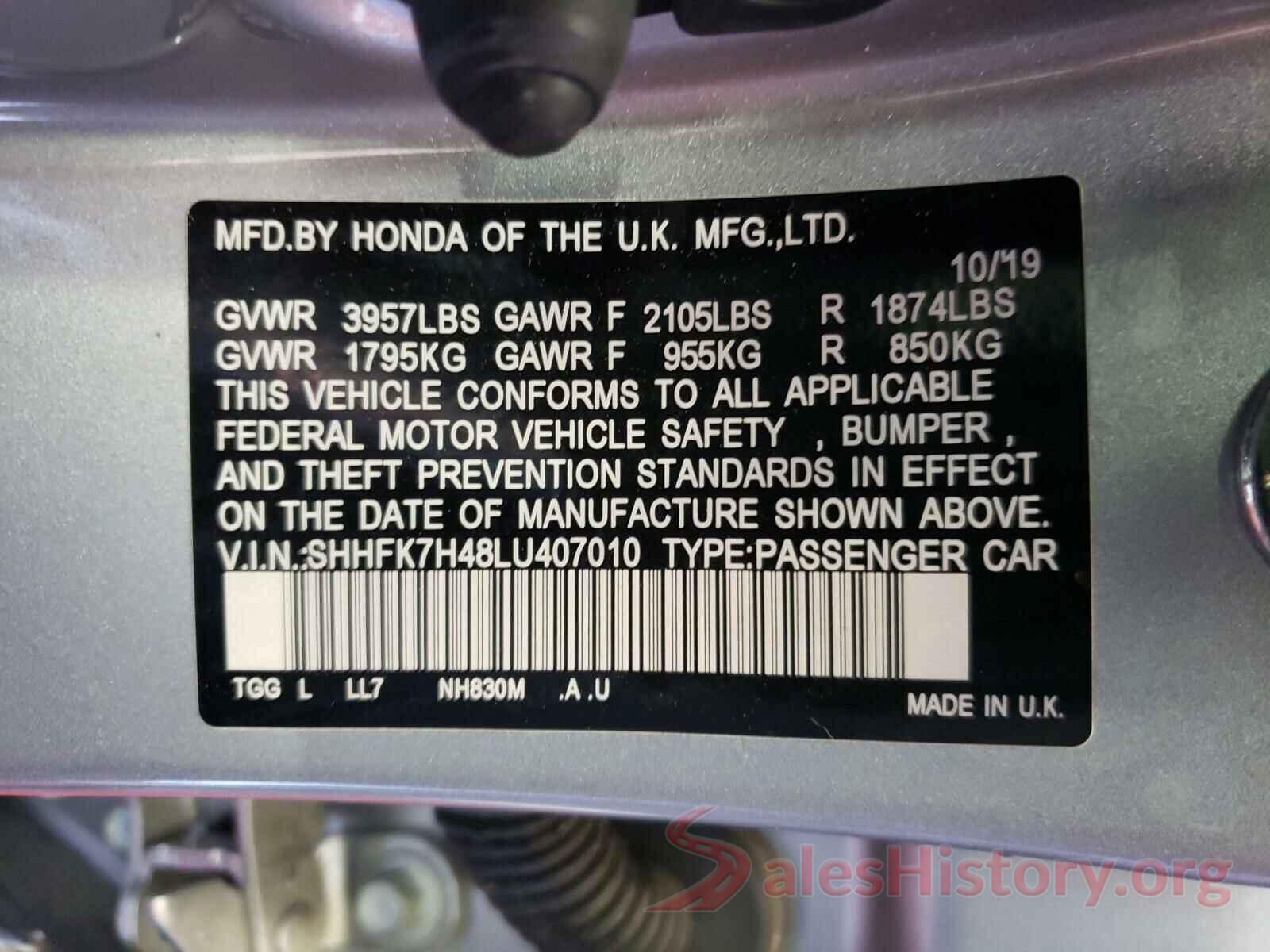 SHHFK7H48LU407010 2020 HONDA CIVIC