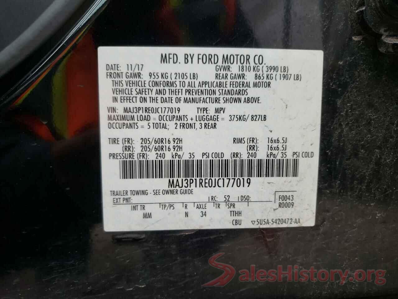 MAJ3P1RE0JC177019 2018 FORD ALL OTHER