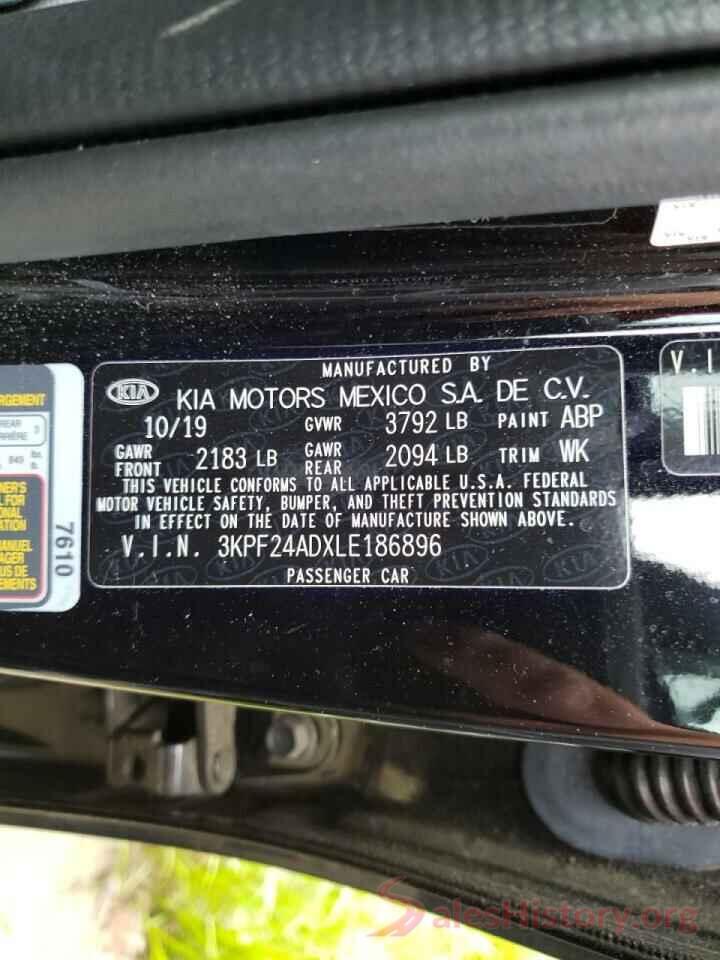 3KPF24ADXLE186896 2020 KIA FORTE