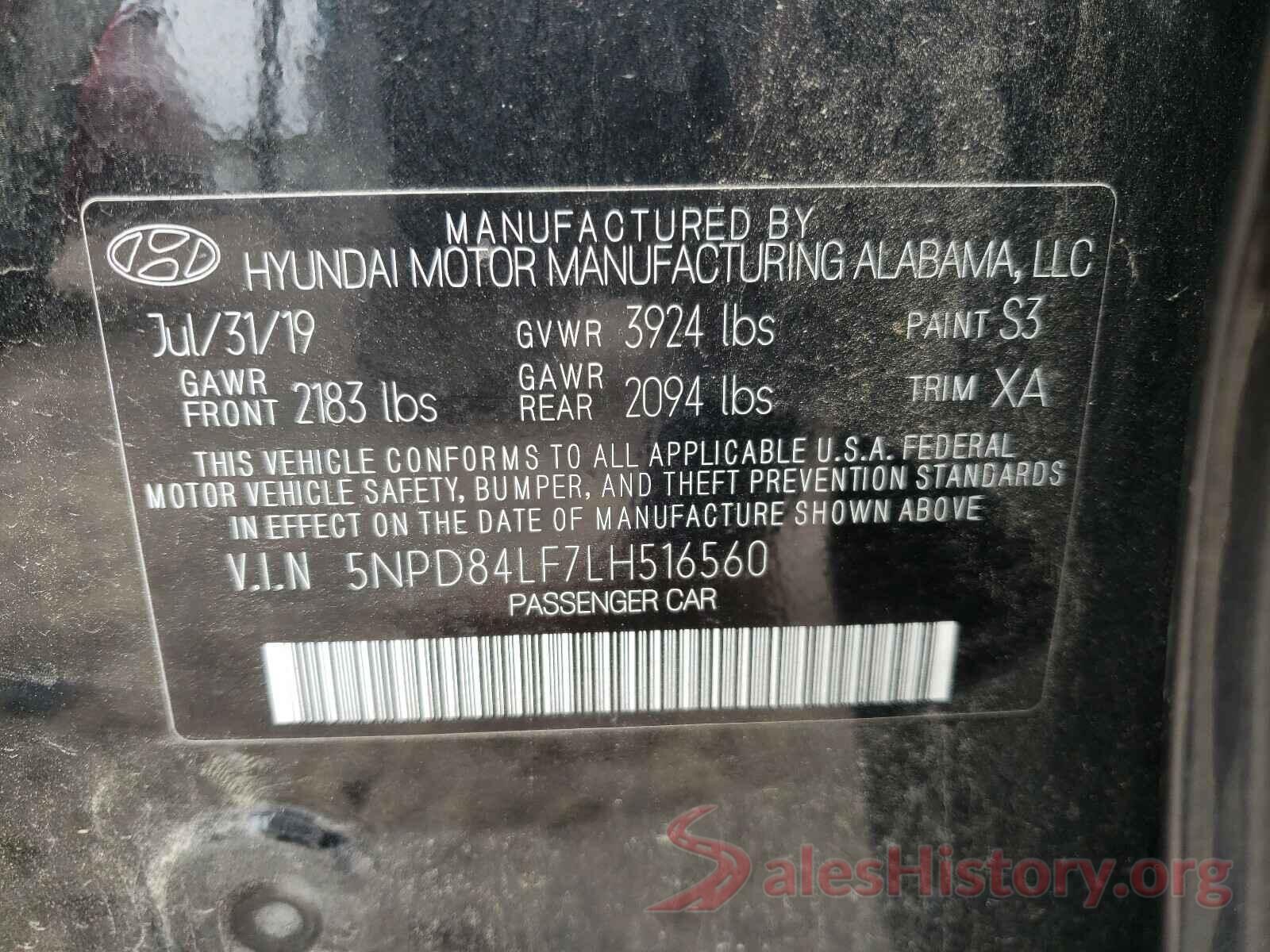 5NPD84LF7LH516560 2020 HYUNDAI ELANTRA