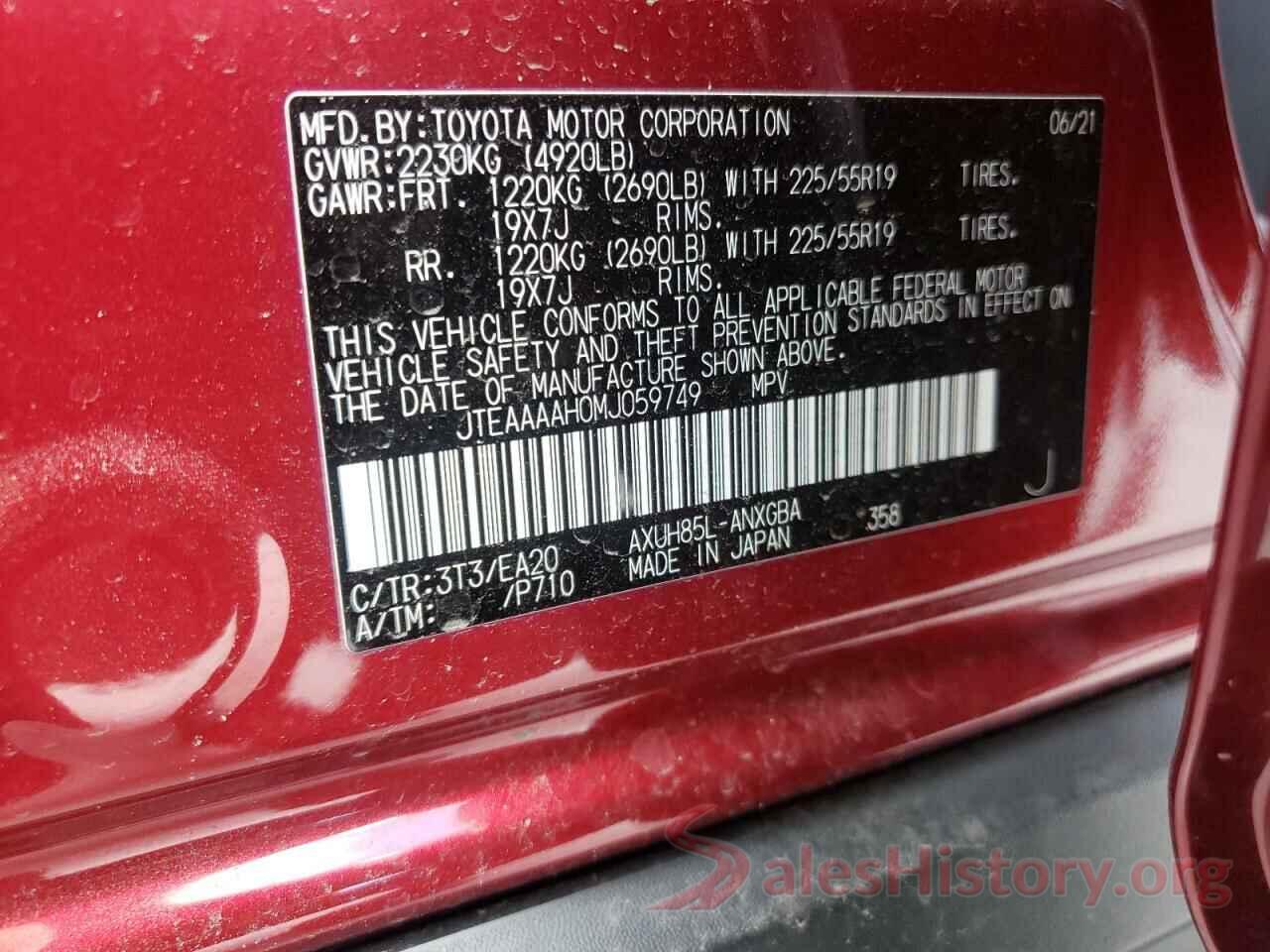 JTEAAAAH0MJ059749 2021 TOYOTA VENZA