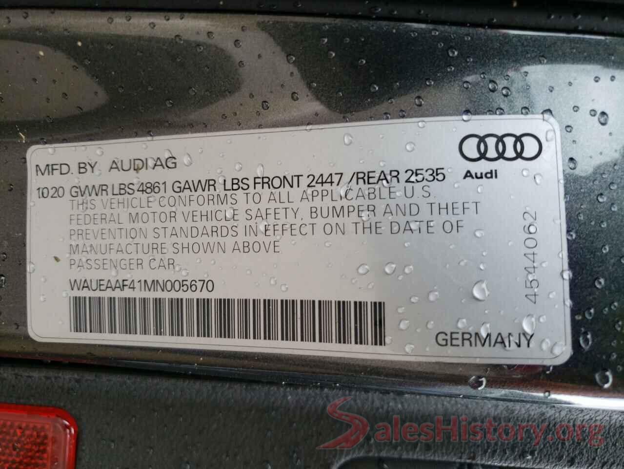 WAUEAAF41MN005670 2021 AUDI A4