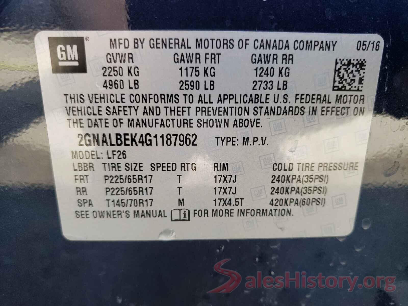 2GNALBEK4G1187962 2016 CHEVROLET EQUINOX