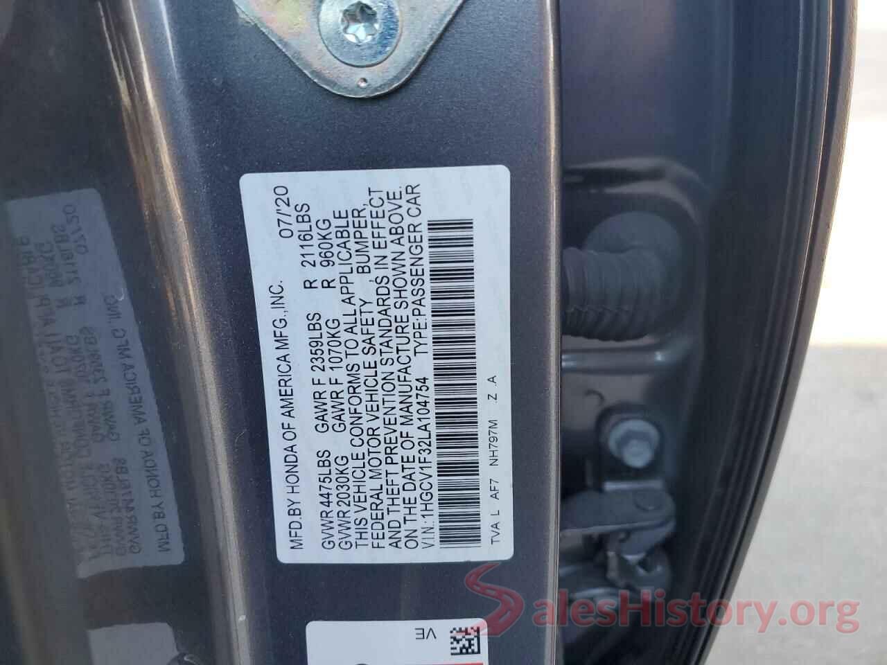 1HGCV1F32LA104754 2020 HONDA ACCORD