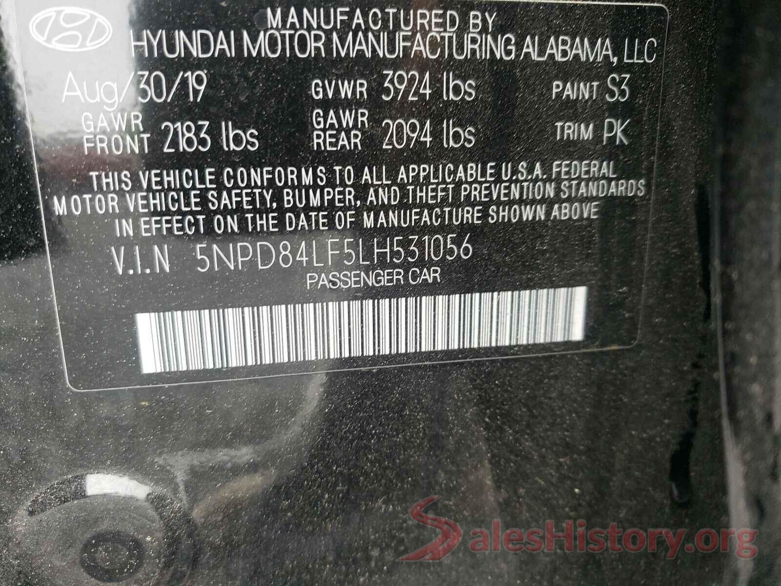 5NPD84LF5LH531056 2020 HYUNDAI ELANTRA