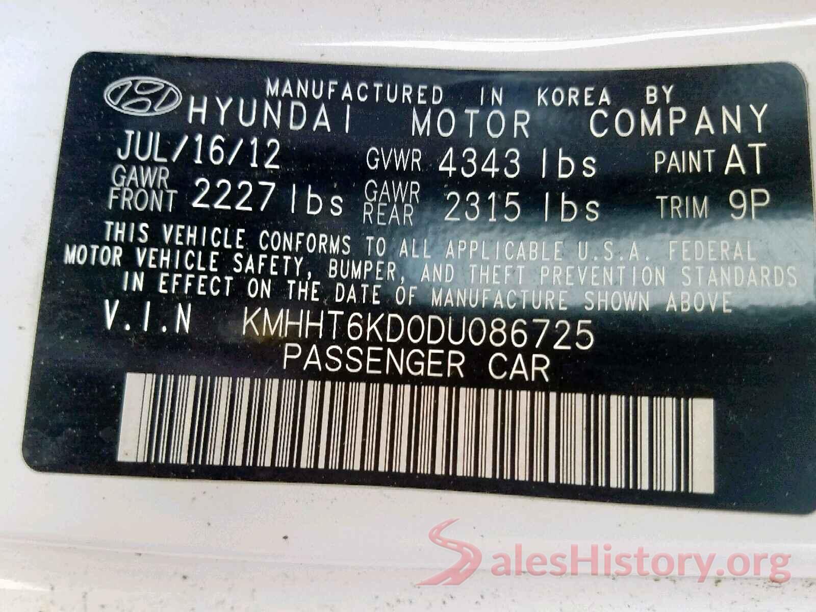 KMHHT6KD0DU086725 2013 HYUNDAI GENESIS