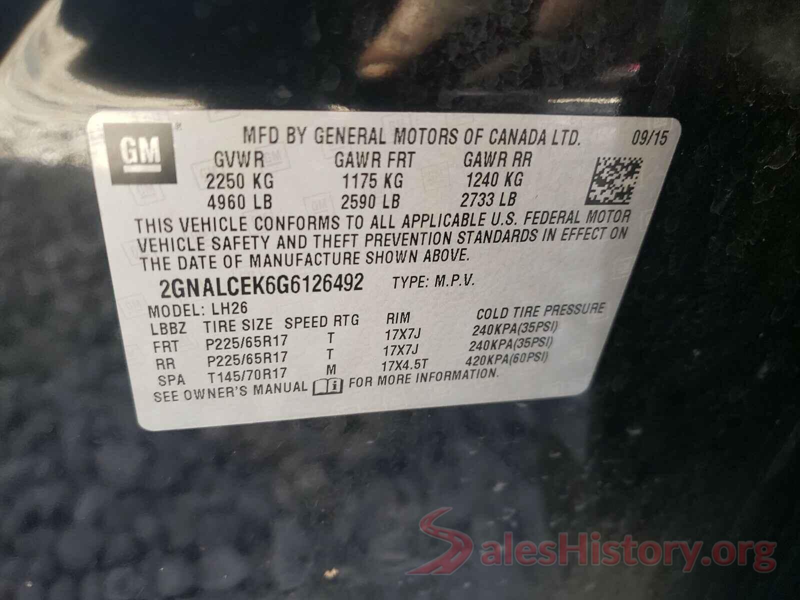 2GNALCEK6G6126492 2016 CHEVROLET EQUINOX