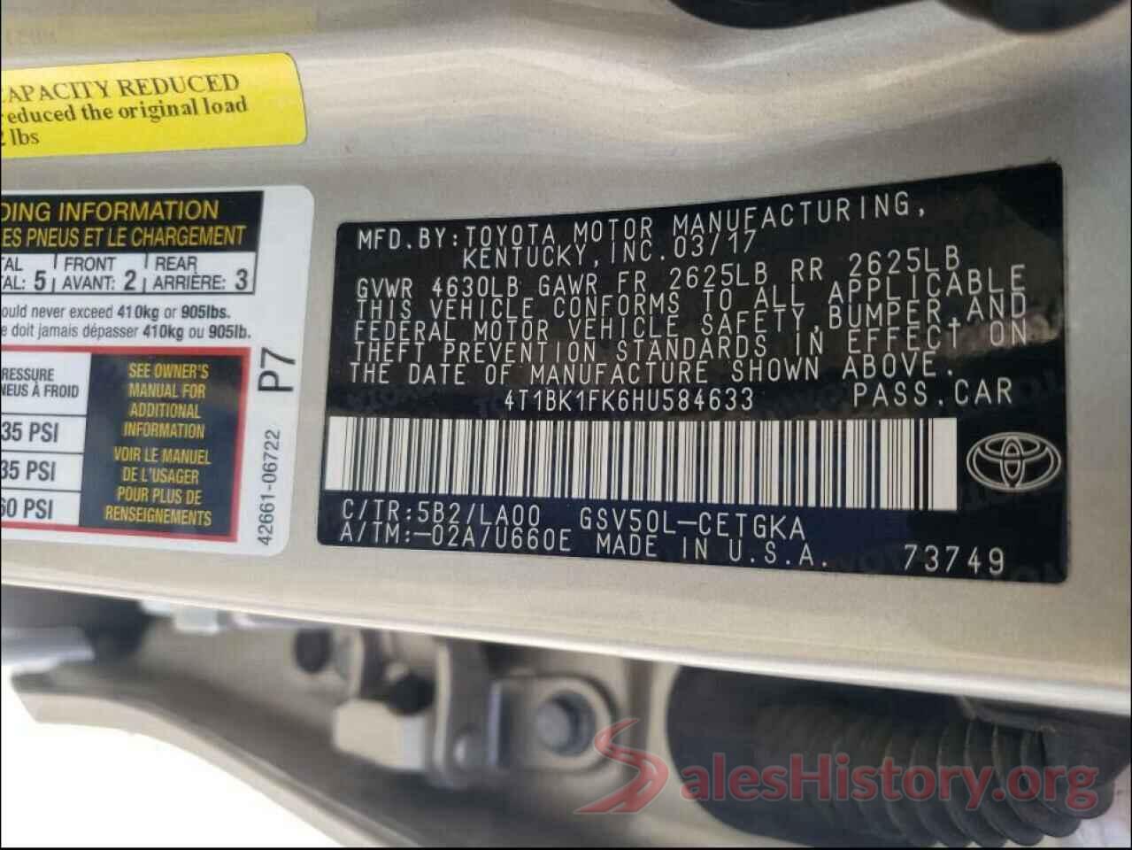 4T1BK1FK6HU584633 2017 TOYOTA CAMRY