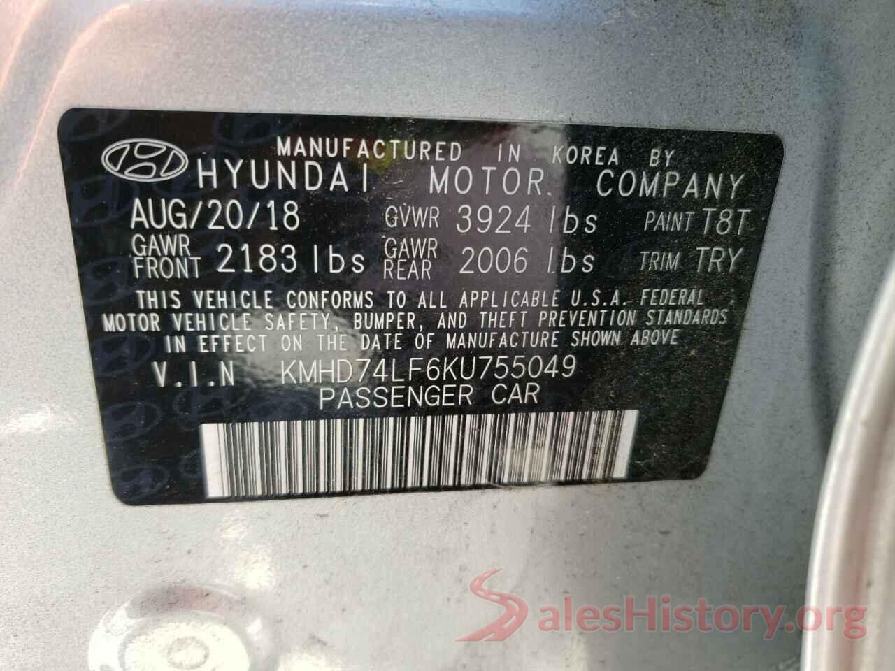 KMHD74LF6KU755049 2019 HYUNDAI ELANTRA