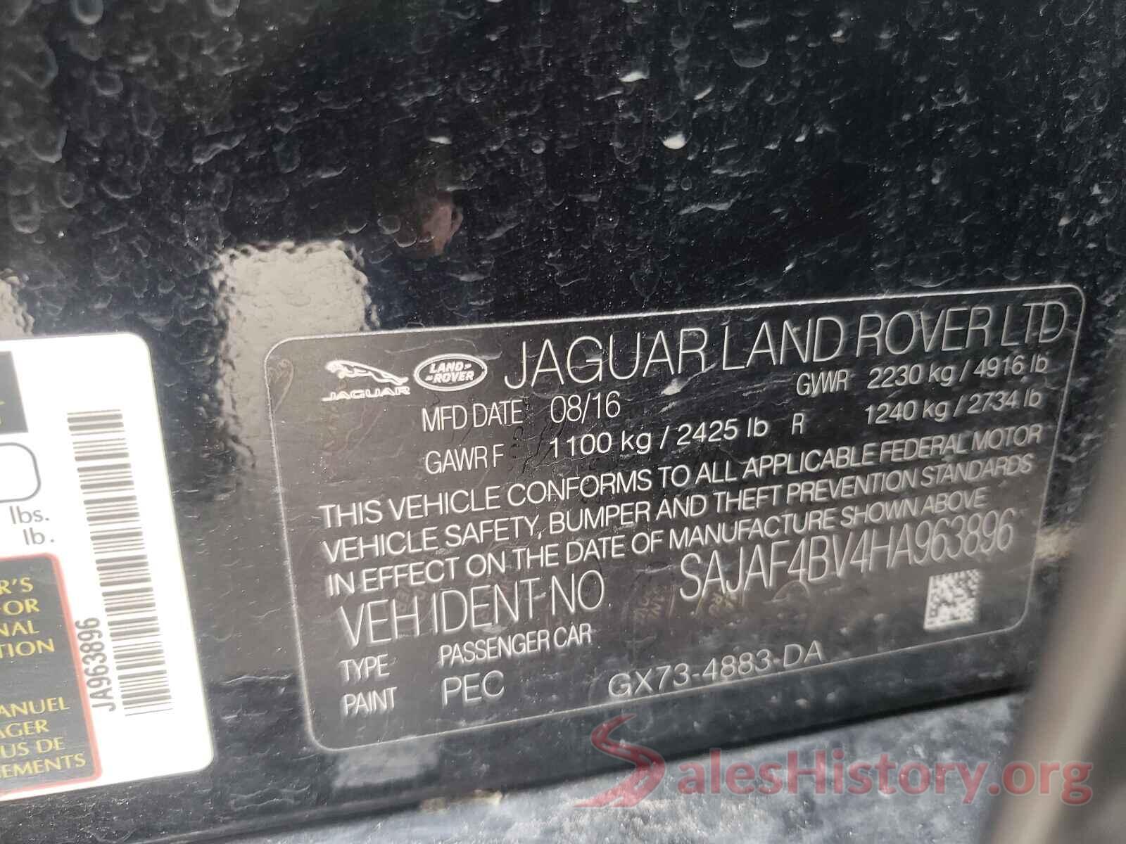 SAJAF4BV4HA963896 2017 JAGUAR XE