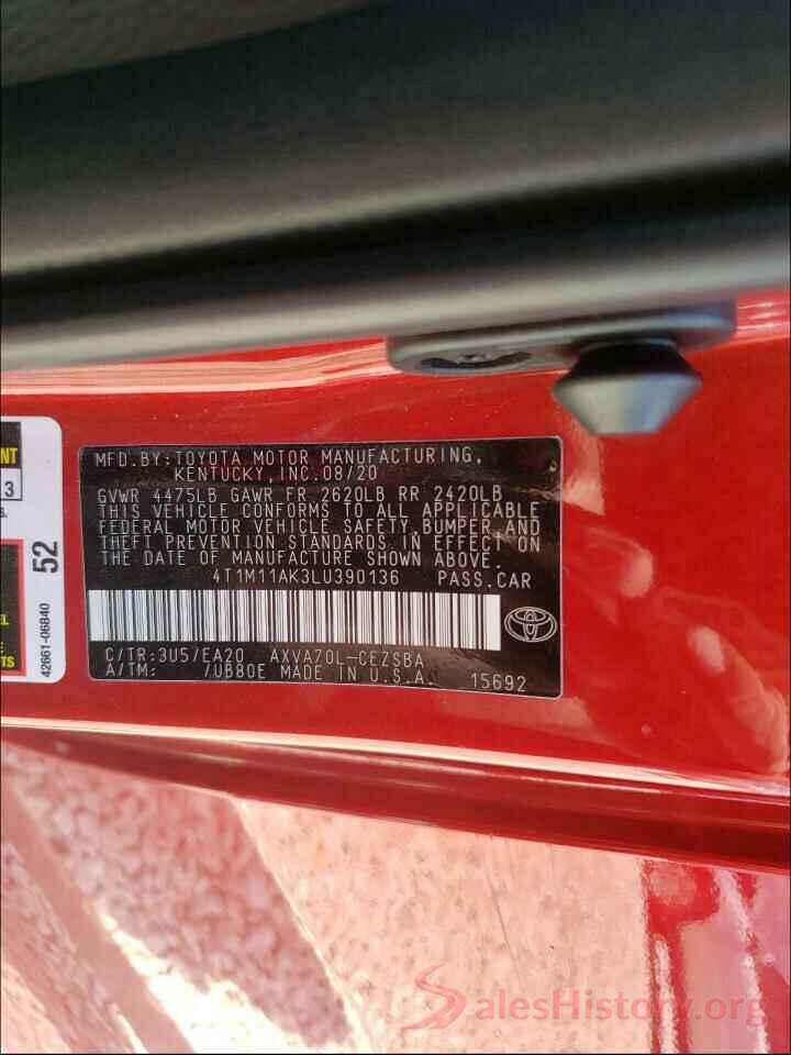 4T1M11AK3LU390136 2020 TOYOTA CAMRY