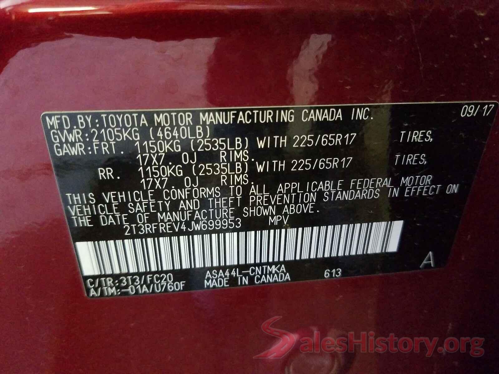 2T3RFREV4JW699953 2018 TOYOTA RAV4