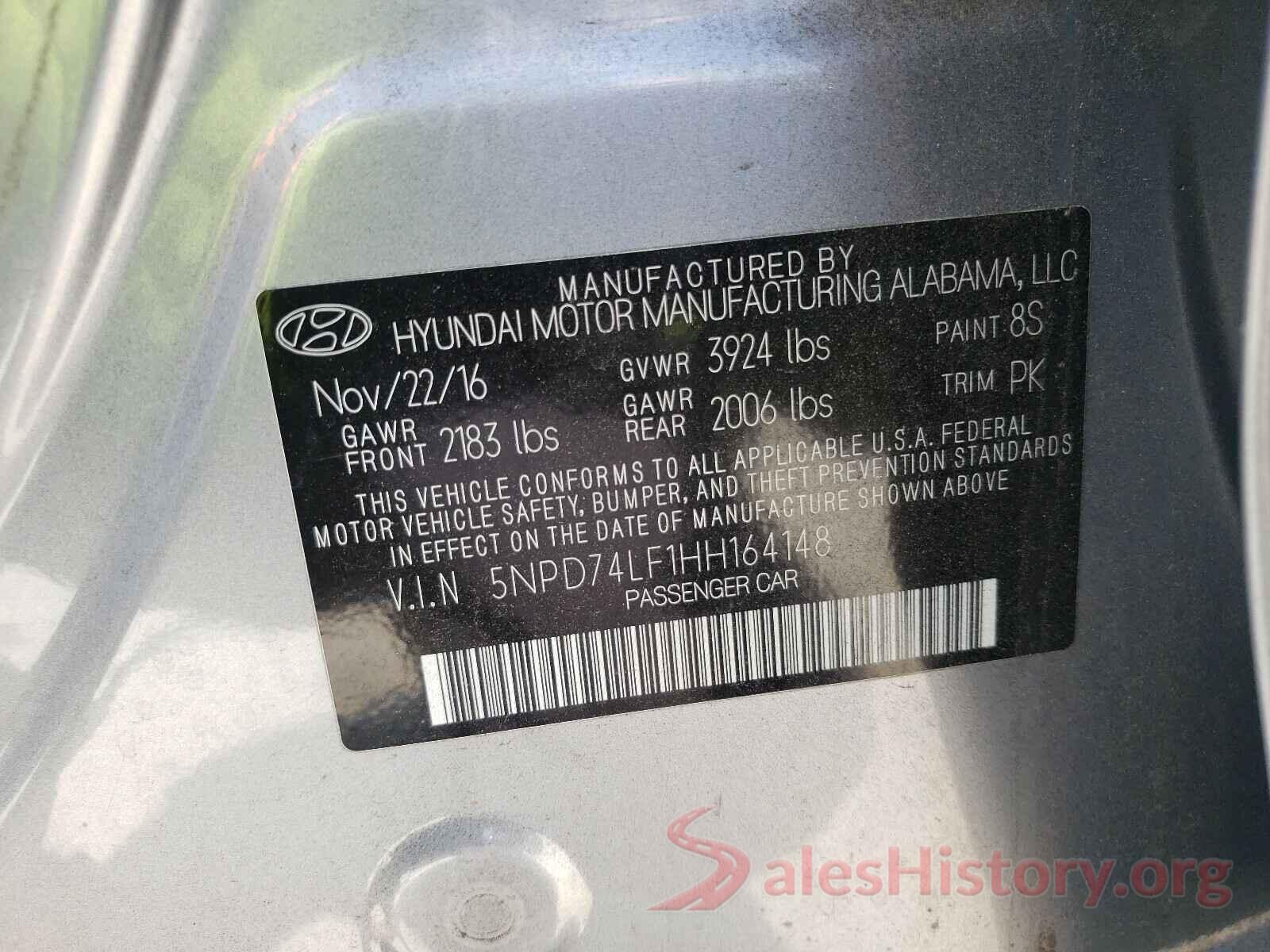 5NPD74LF1HH164148 2017 HYUNDAI ELANTRA