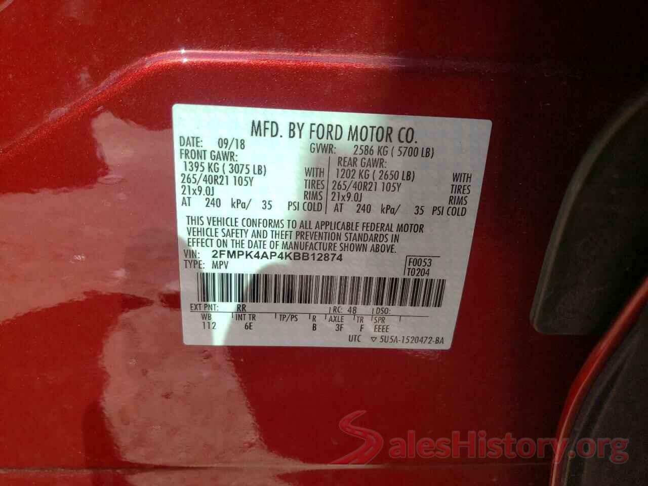 2FMPK4AP4KBB12874 2019 FORD EDGE