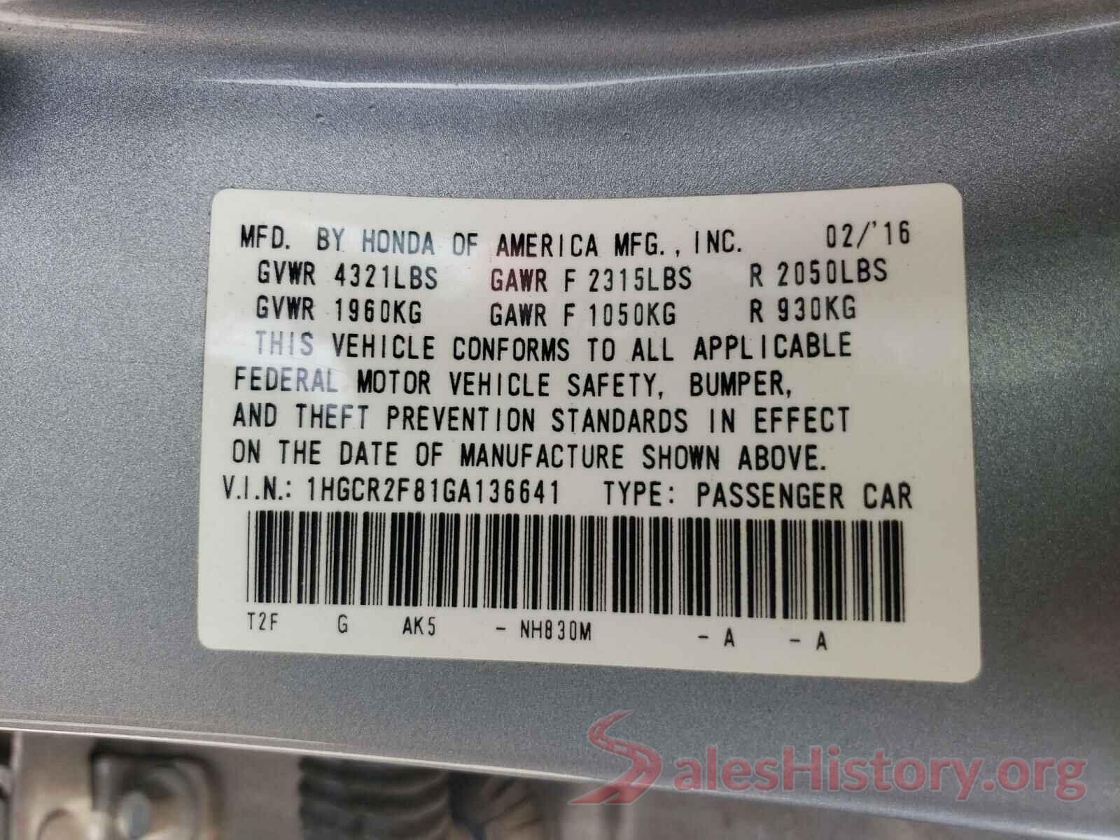 1HGCR2F81GA136641 2016 HONDA ACCORD