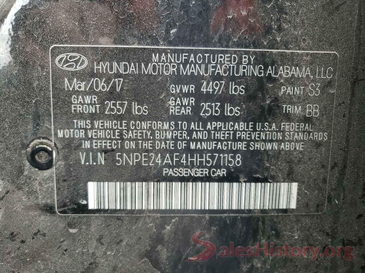 5NPE24AF4HH571158 2017 HYUNDAI SONATA