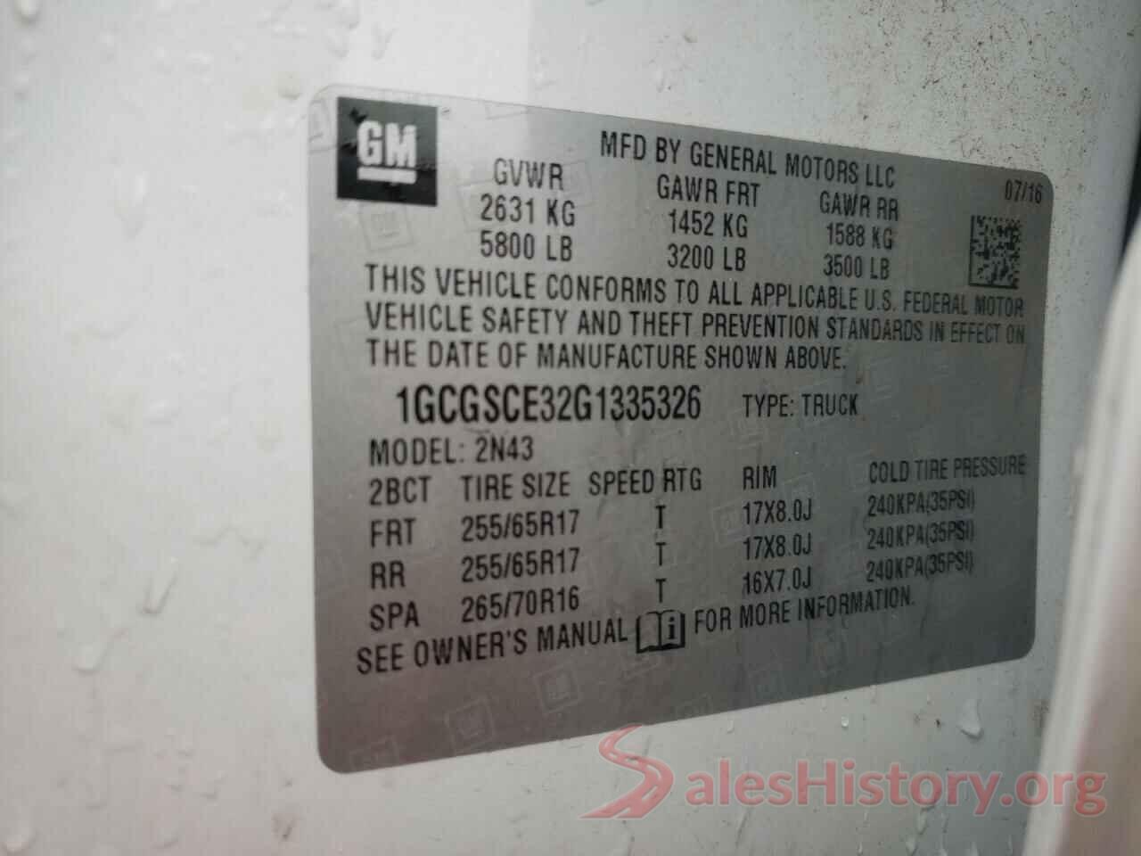 1GCGSCE32G1335326 2016 CHEVROLET COLORADO