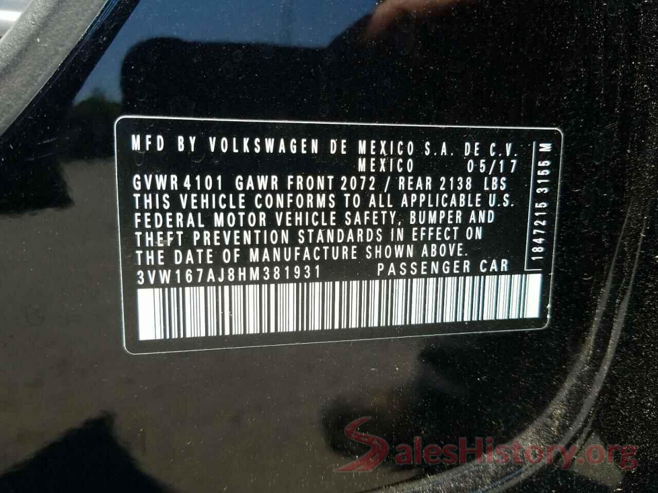 3VW167AJ8HM381931 2017 VOLKSWAGEN JETTA