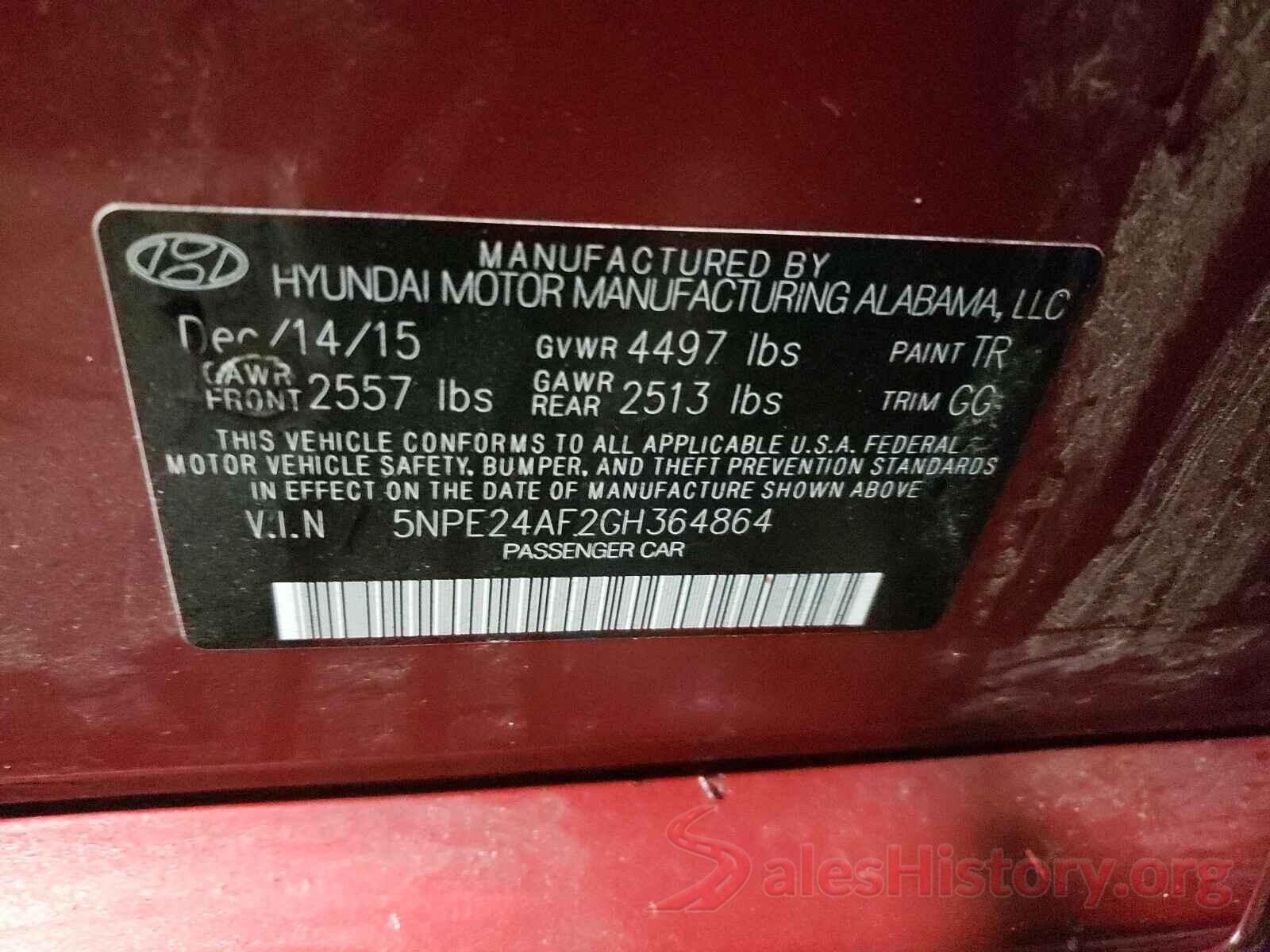 5NPE24AF2GH364864 2016 HYUNDAI SONATA