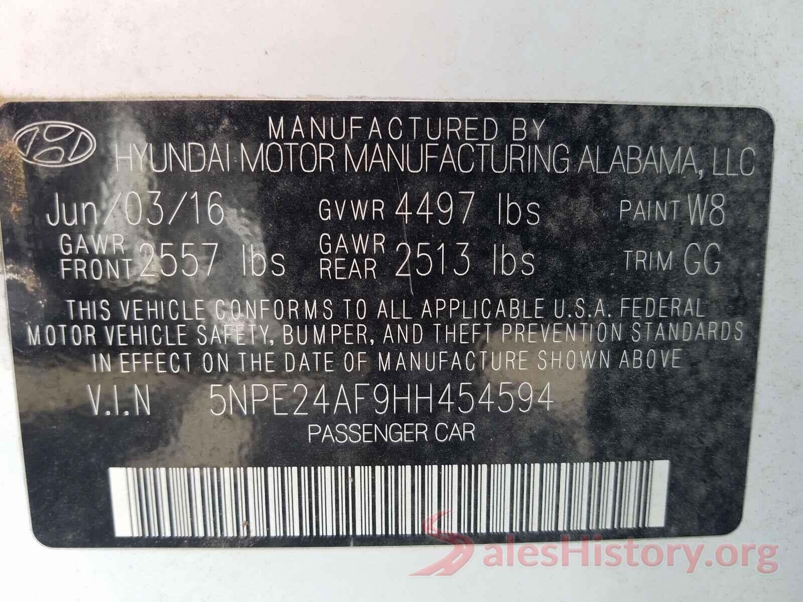 5NPE24AF9HH454594 2017 HYUNDAI SONATA