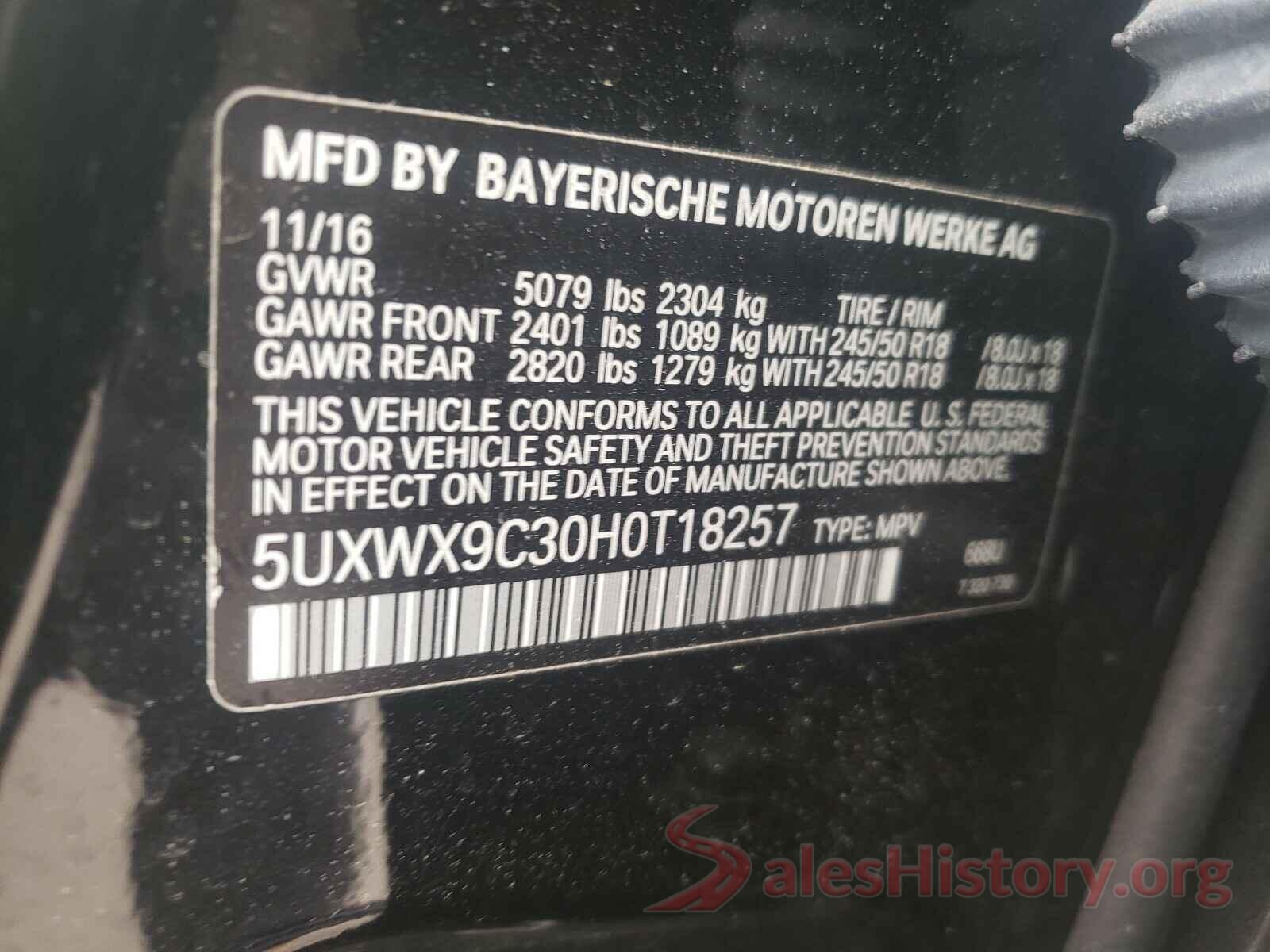 5UXWX9C30H0T18257 2017 BMW X3