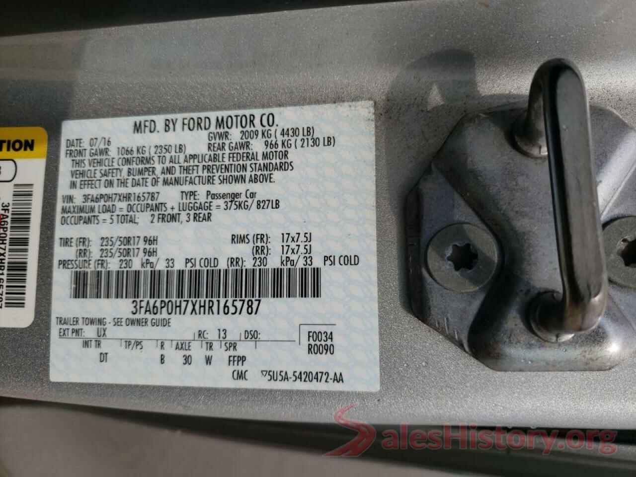 3FA6P0H7XHR165787 2017 FORD FUSION