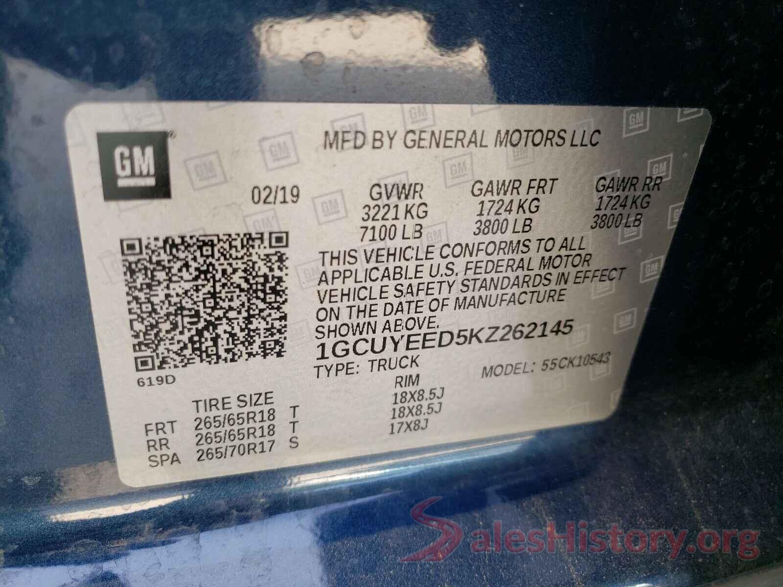 1GCUYEED5KZ262145 2019 CHEVROLET SILVERADO