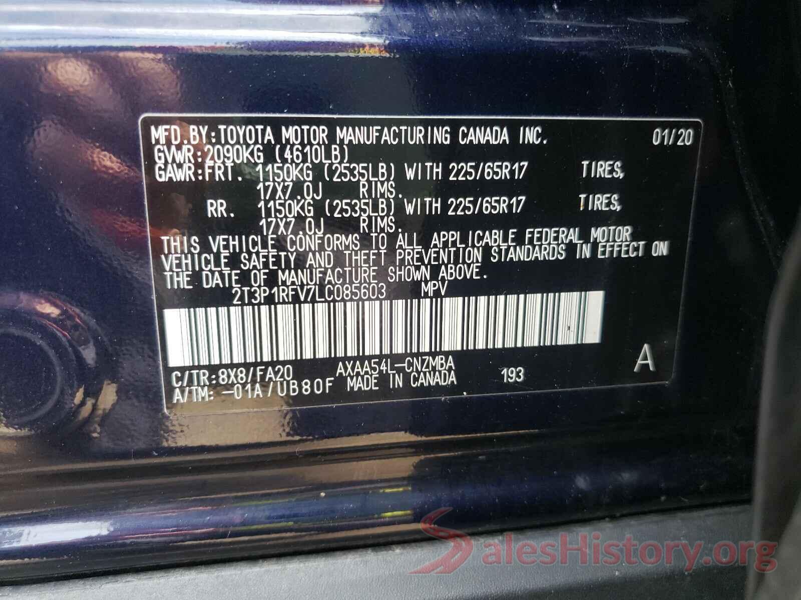 2T3P1RFV7LC085603 2020 TOYOTA RAV4