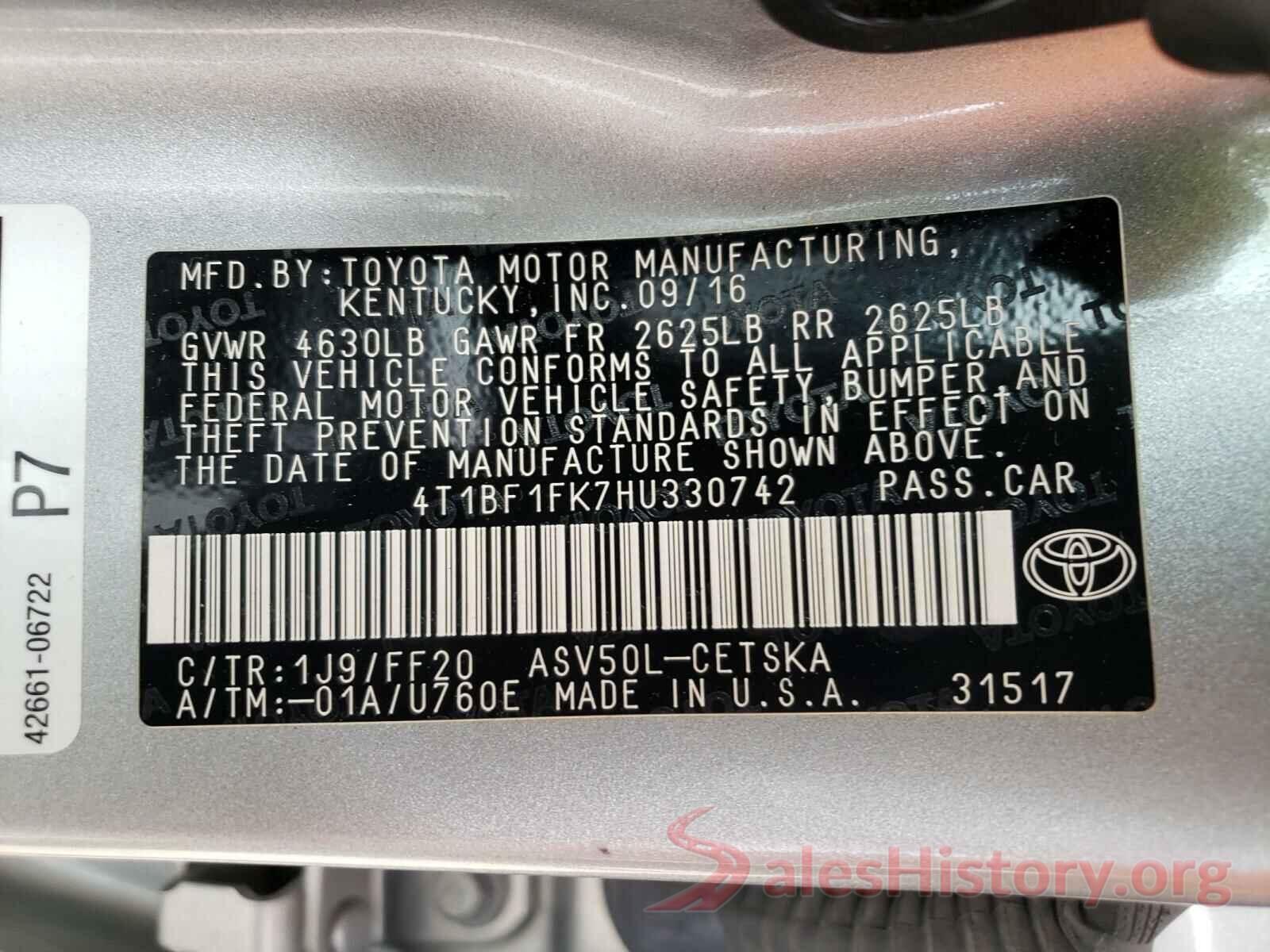 4T1BF1FK7HU330742 2017 TOYOTA CAMRY