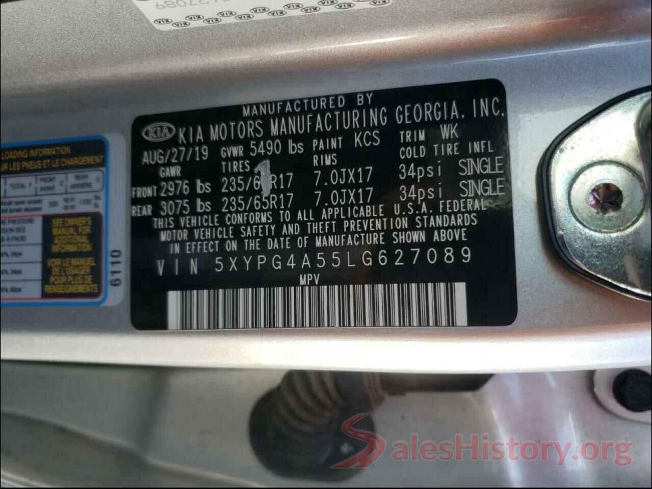 5XYPG4A55LG627089 2020 KIA SORENTO