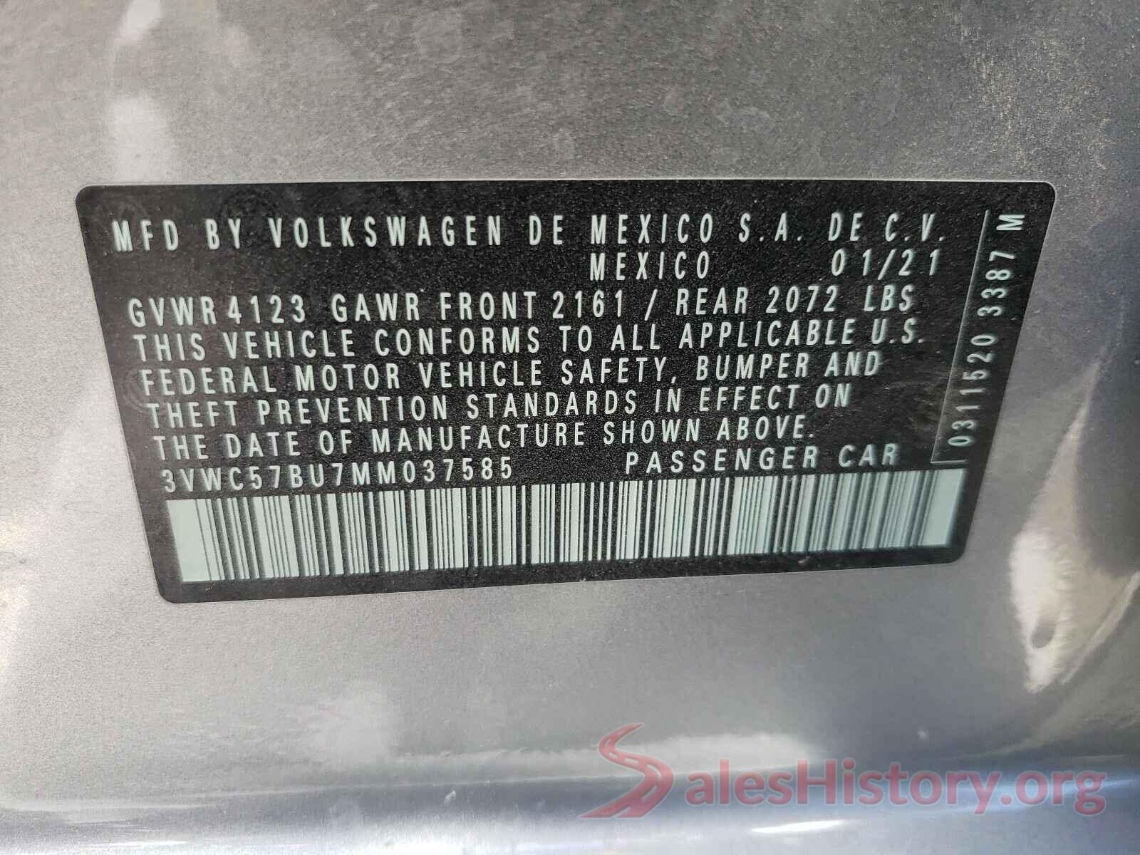 3VWC57BU7MM037585 2021 VOLKSWAGEN JETTA