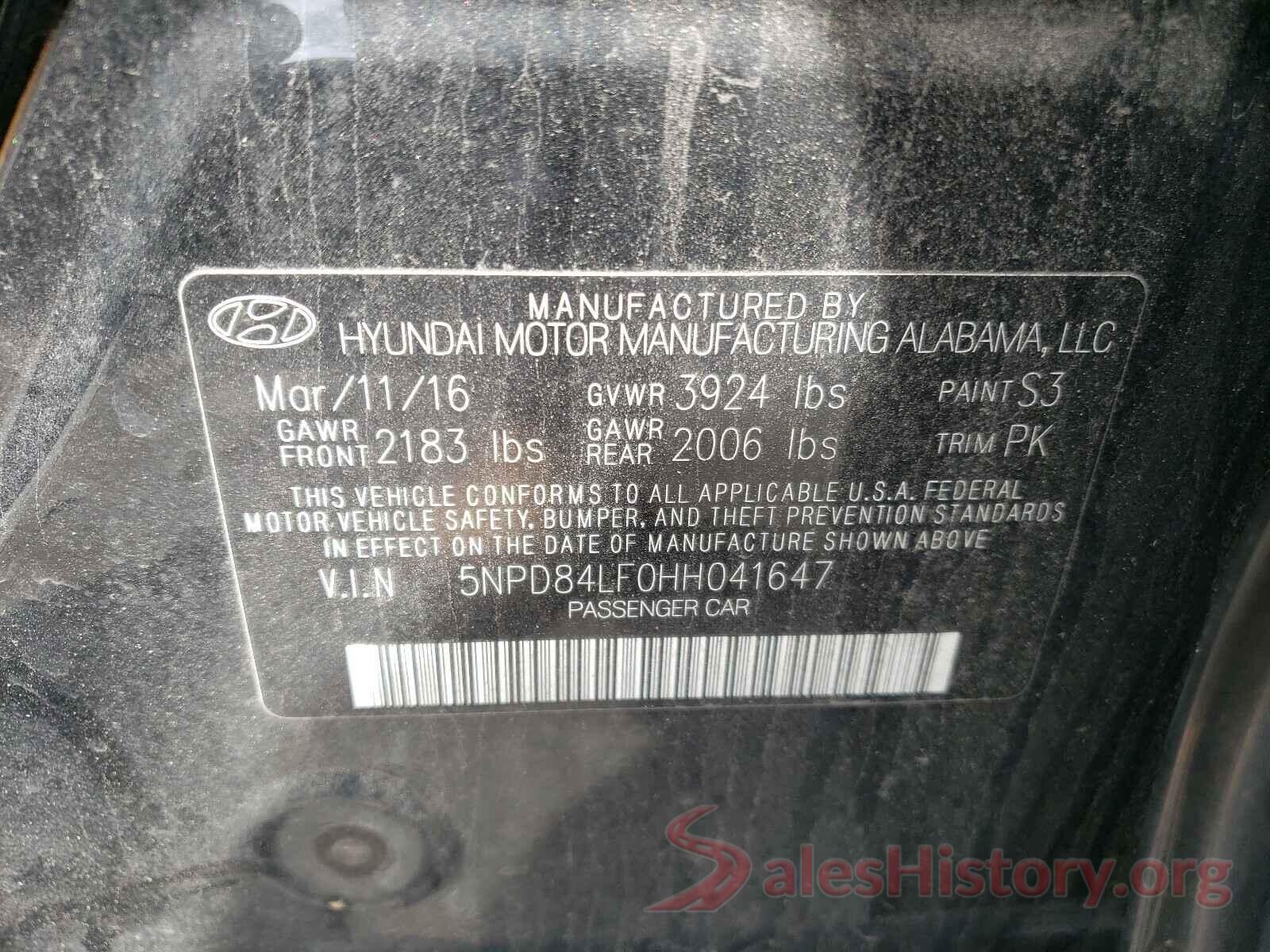 5NPD84LF0HH041647 2017 HYUNDAI ELANTRA