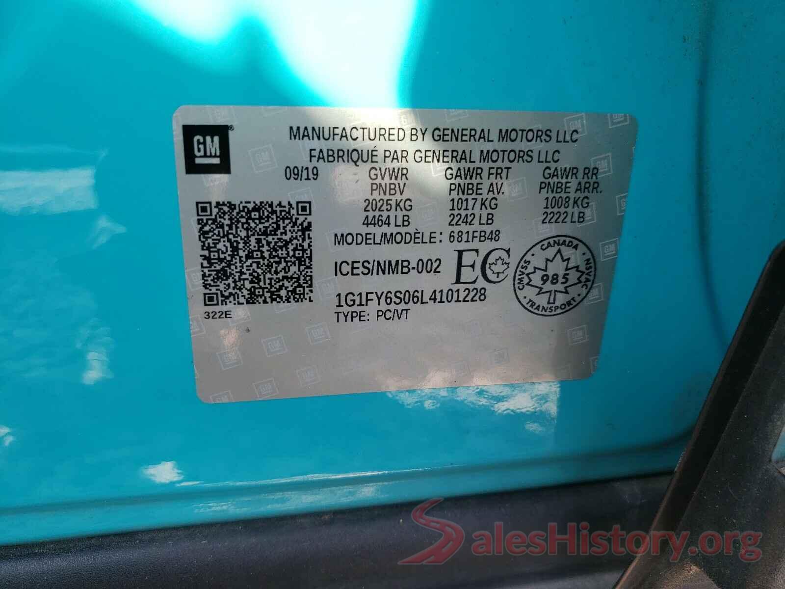 1G1FY6S06L4101228 2020 CHEVROLET BOLT