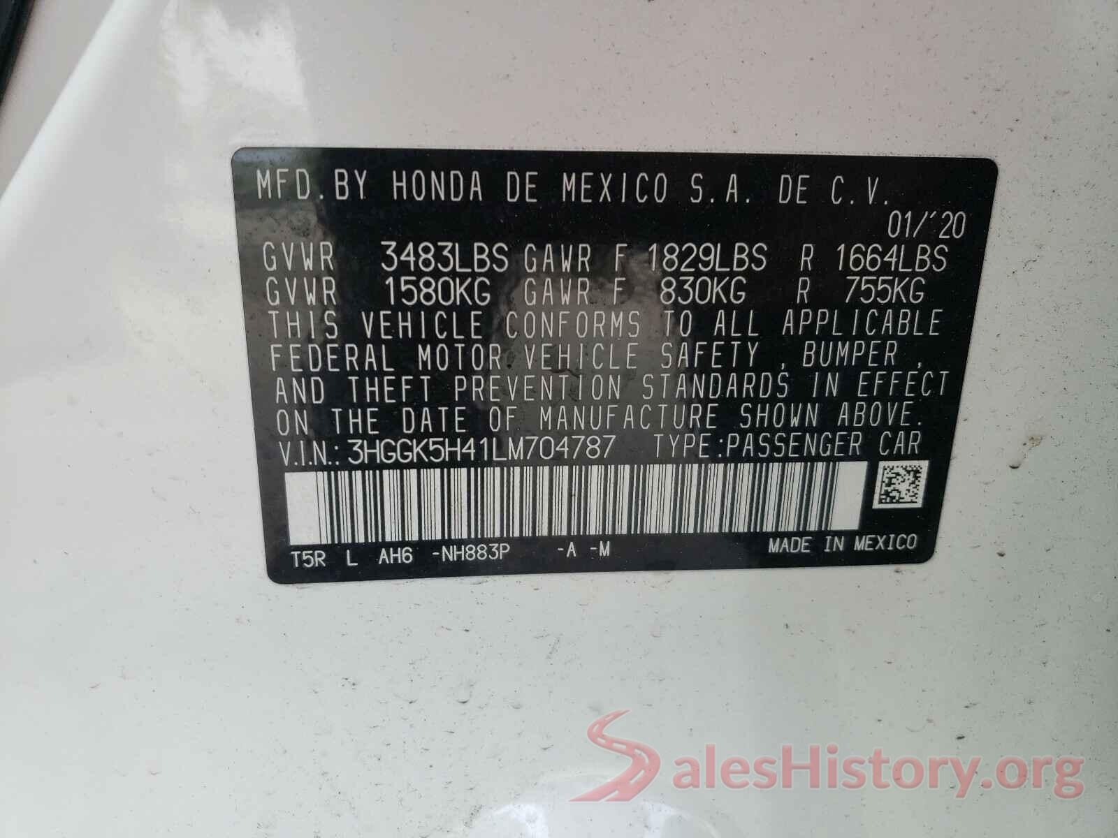 3HGGK5H41LM704787 2020 HONDA FIT