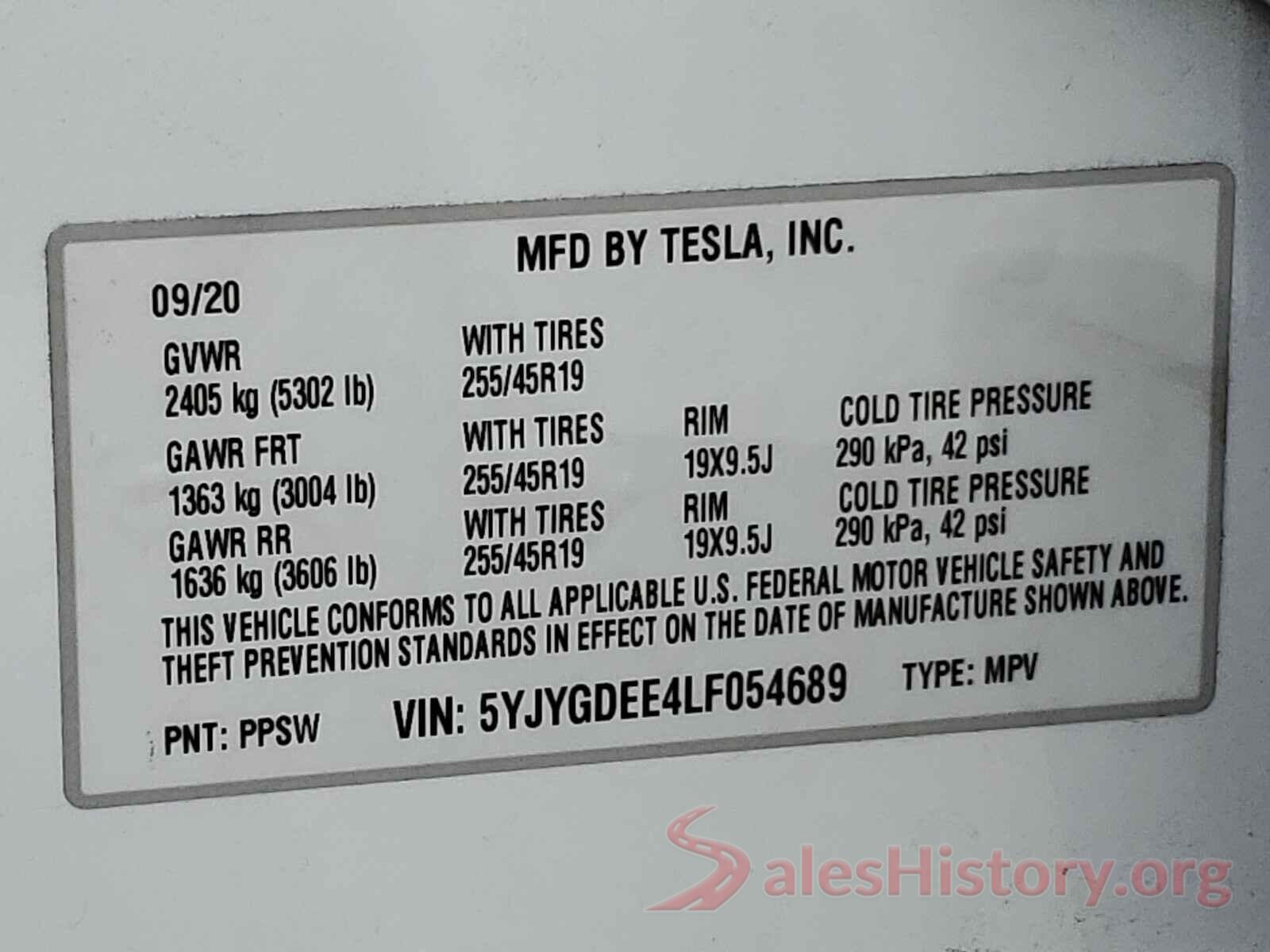 5YJYGDEE4LF054689 2020 TESLA MODEL Y