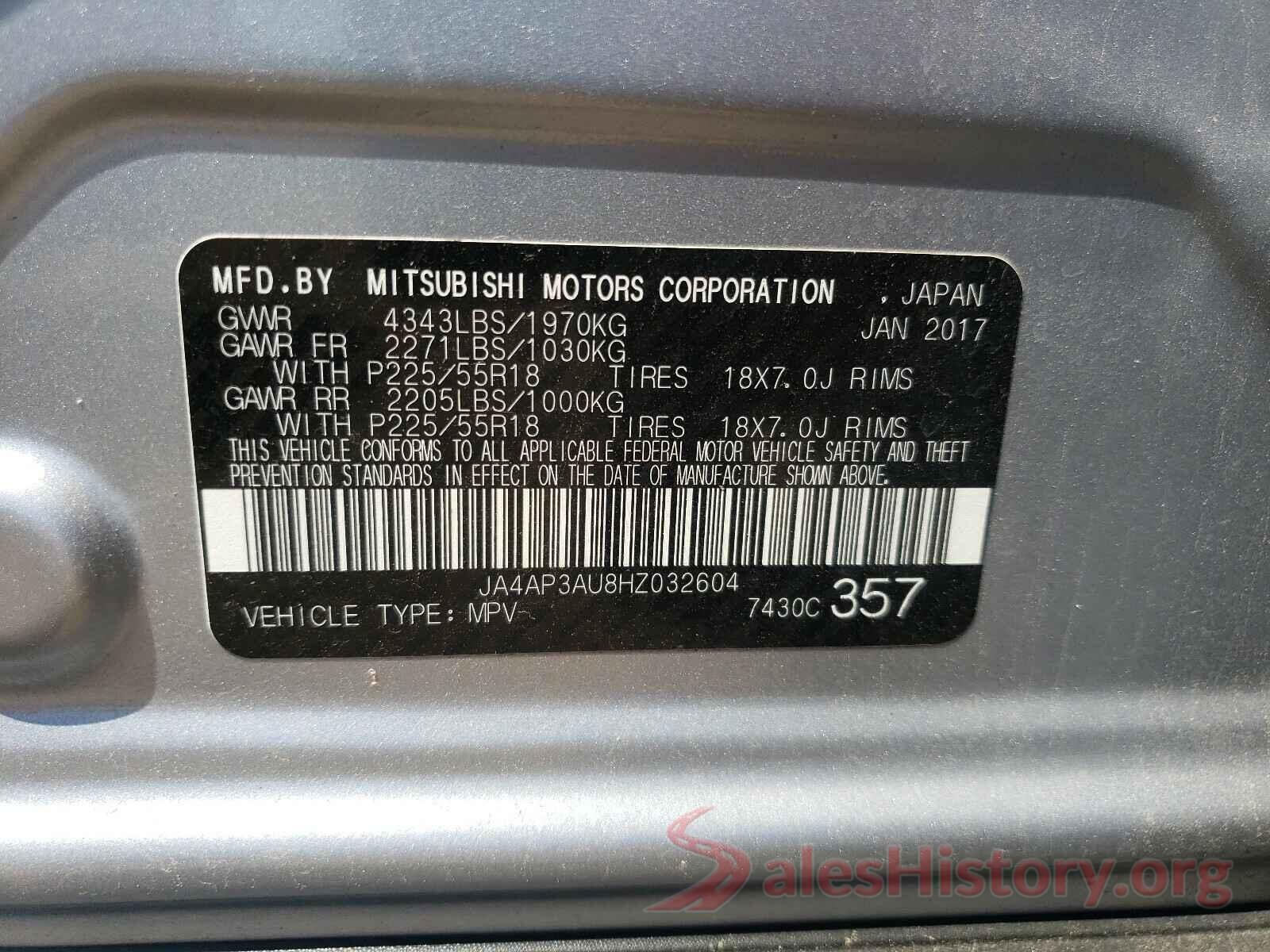 JA4AP3AU8HZ032604 2017 MITSUBISHI OUTLANDER