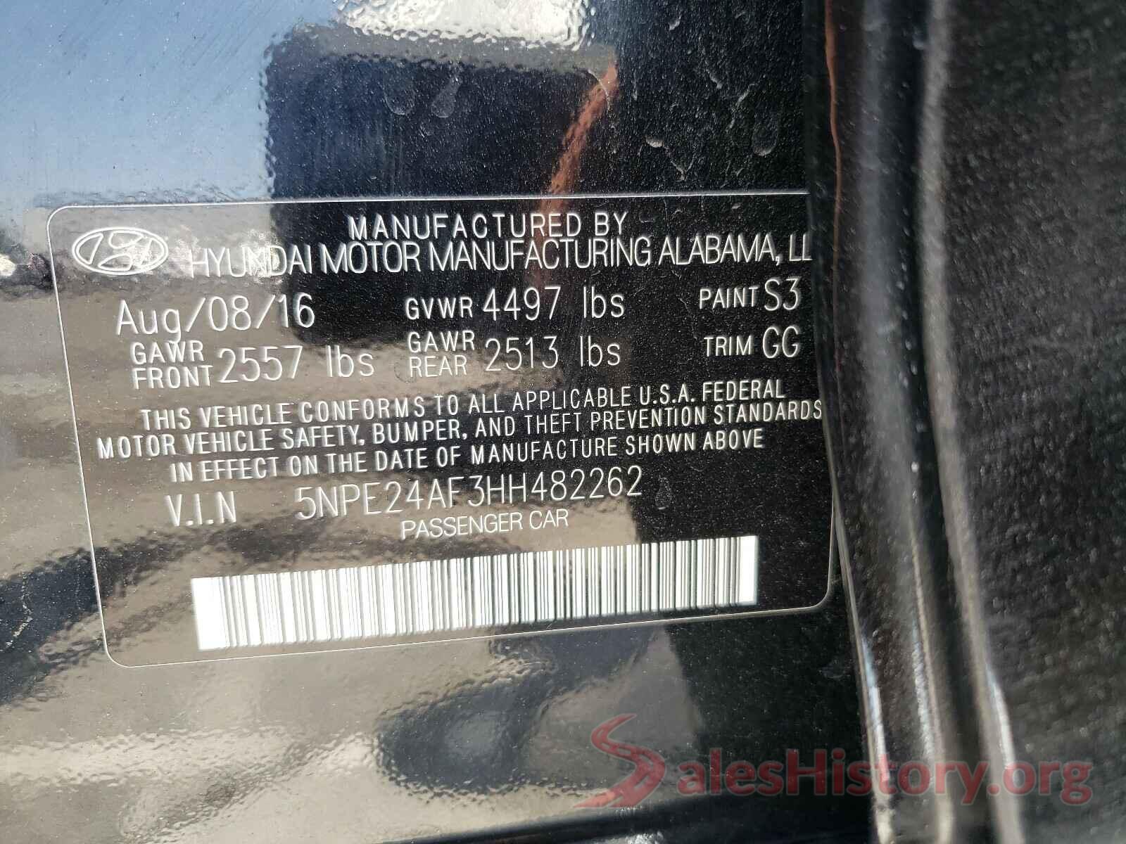 5NPE24AF3HH482262 2017 HYUNDAI SONATA