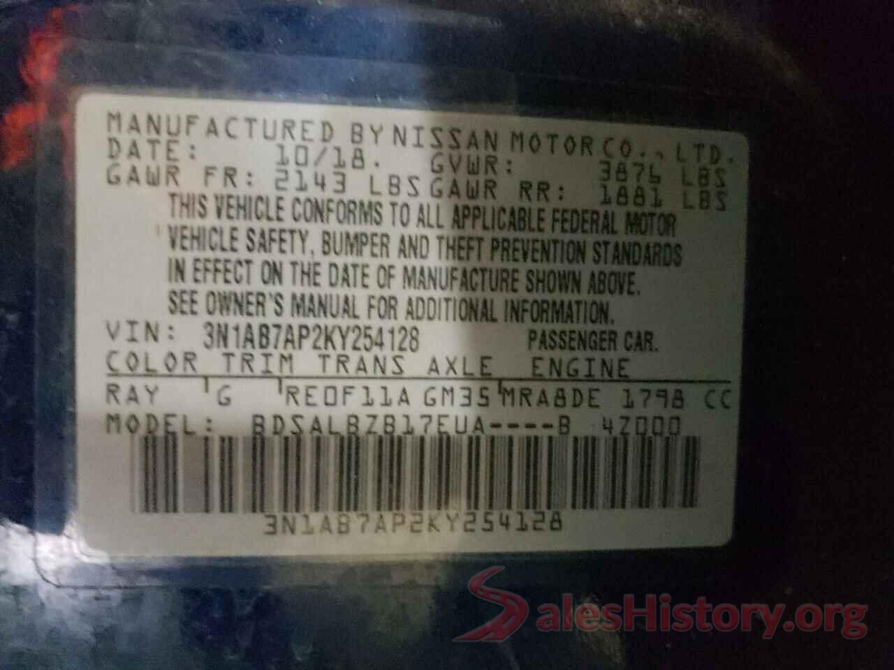 3N1AB7AP2KY254128 2019 NISSAN SENTRA